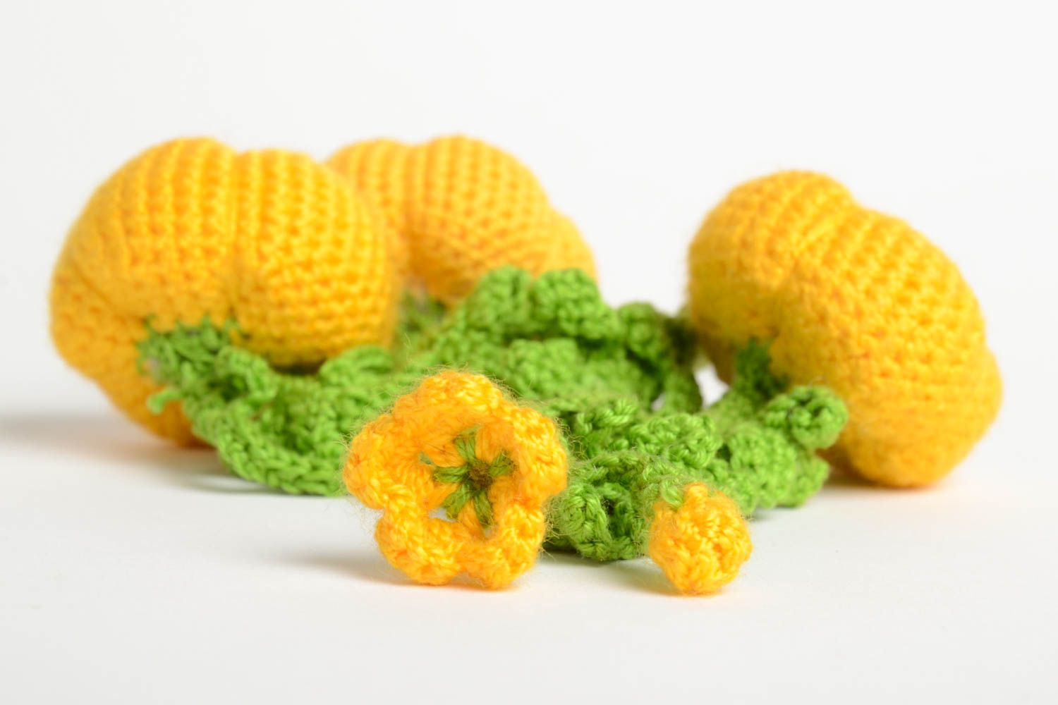 Handmade designer crocheted soft toys textile pumpkin figurines interior ideas photo 3