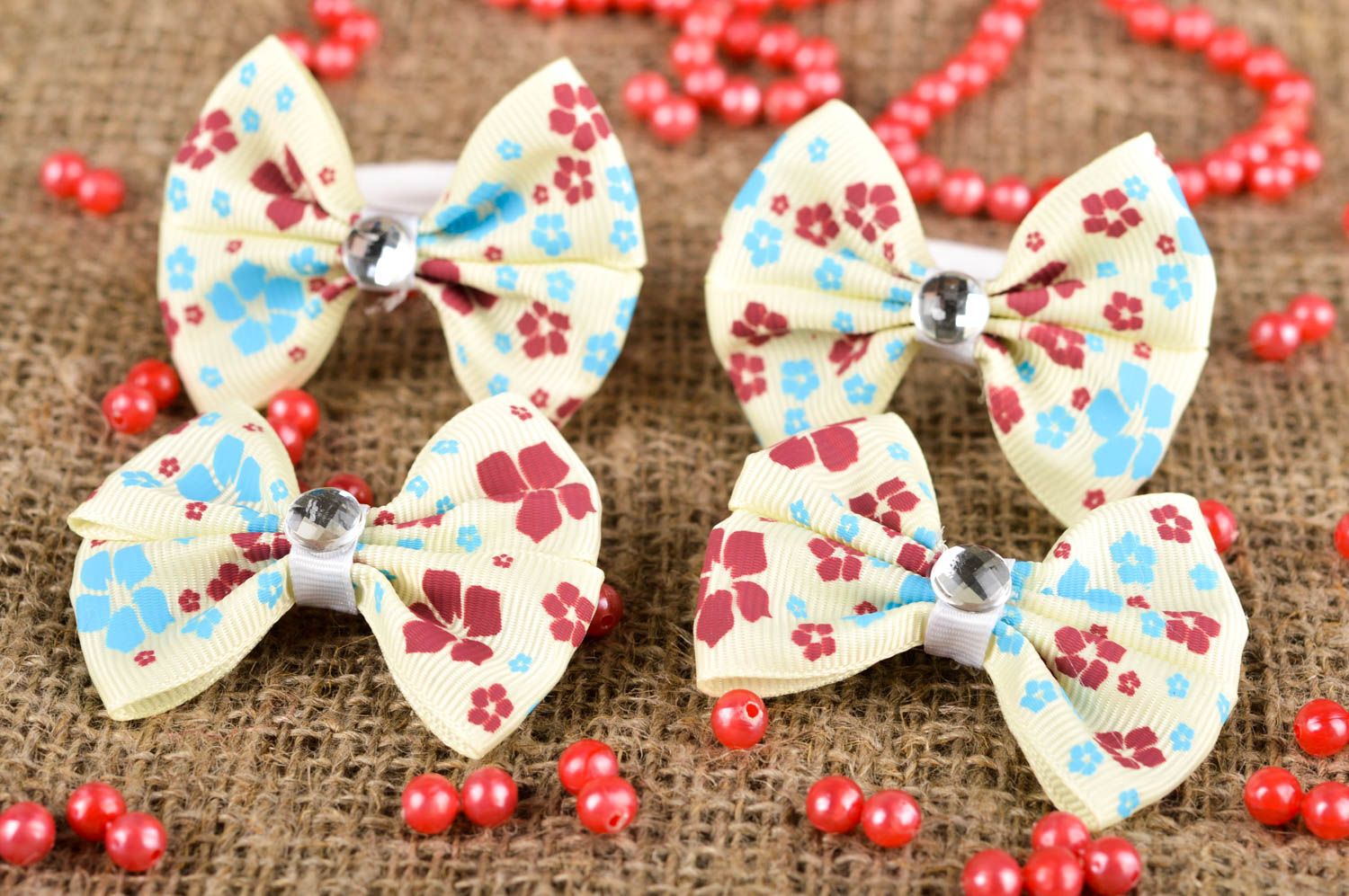 Hair accessories 2 handmade hair clips 2 butterfly scrunchies with ribbon  photo 1