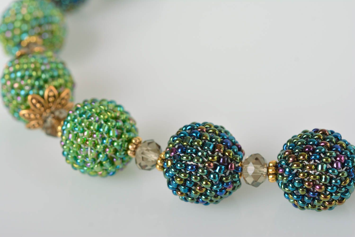Damen Halskette handgeschaffen Designer Schmuck Collier aus Glasperlen grün foto 3