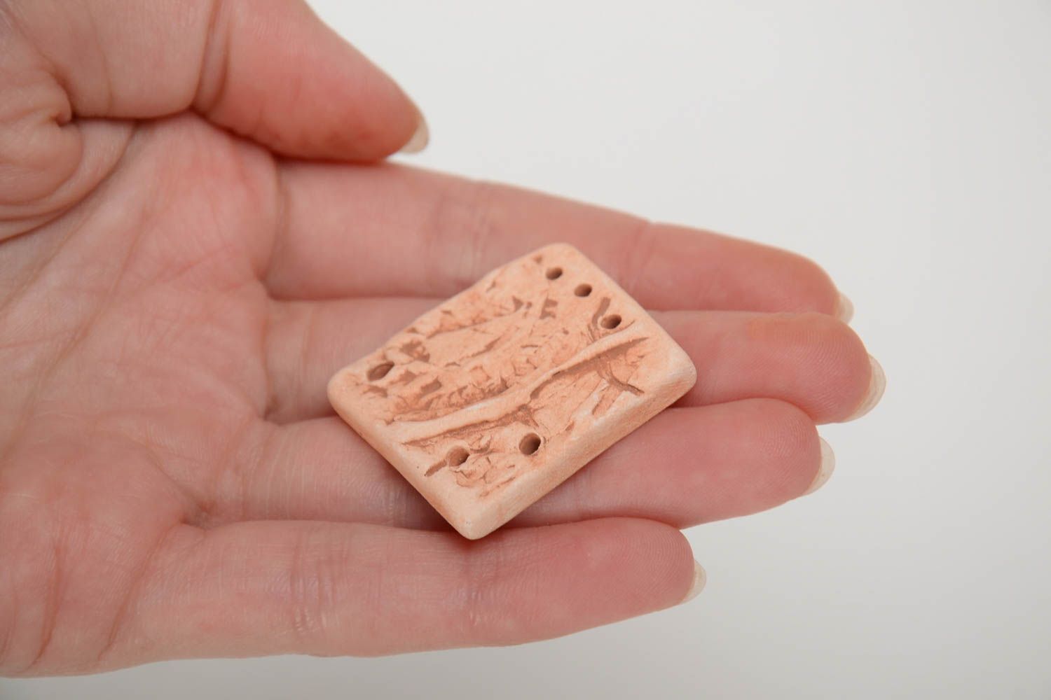 Handmade square flat ceramic jewelry component ethnic pendant without cord photo 5
