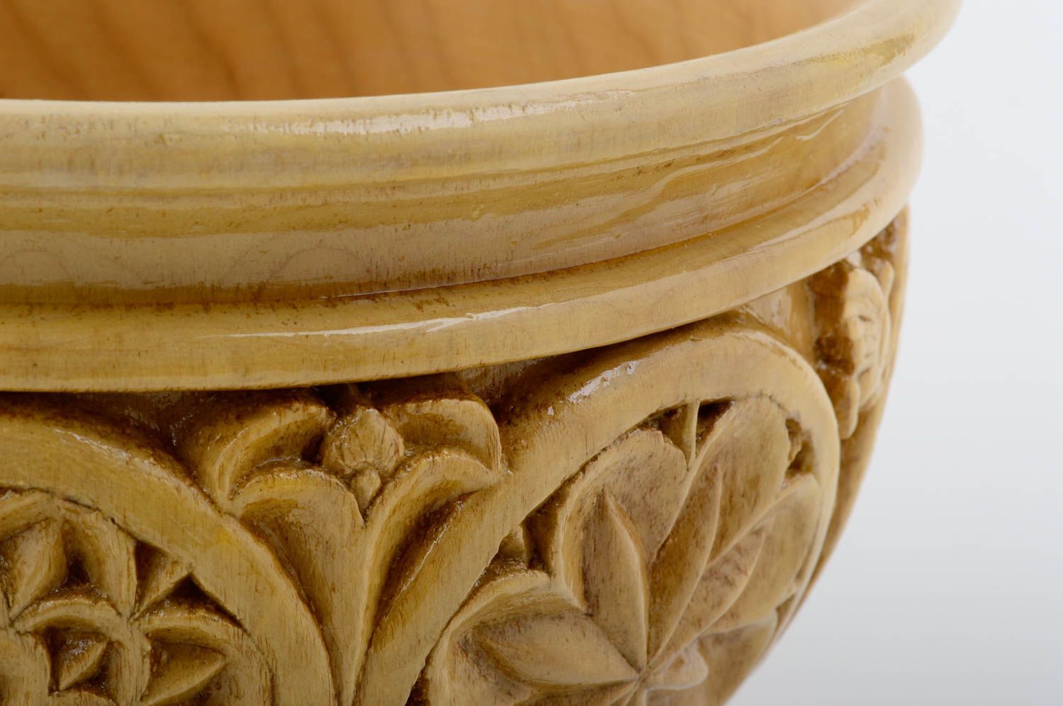 Deko Vase Handmade geschnitzt Wohnzimmer Deko Holz Vase Tisch Deko hell exklusiv foto 3