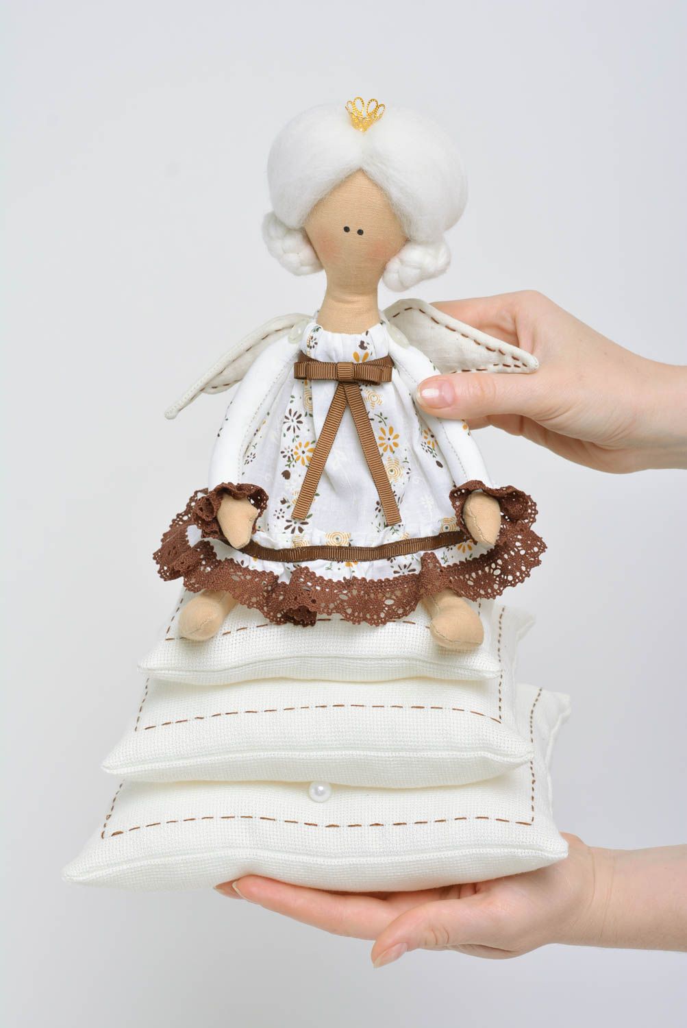 Unusual handmade natural fabric soft interior doll for home Princess and the Pea photo 3