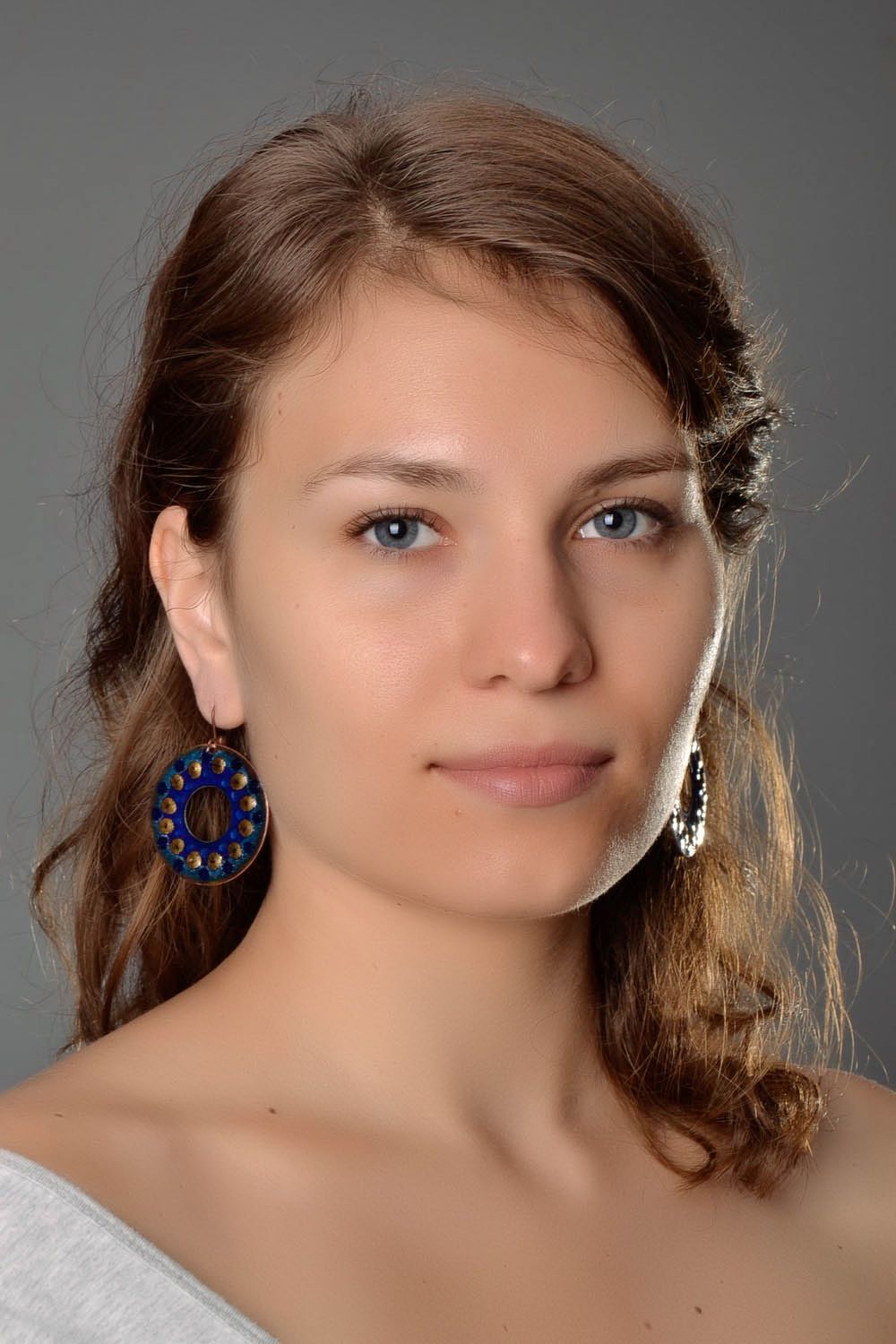 Blue copper earrings with enamel photo 5