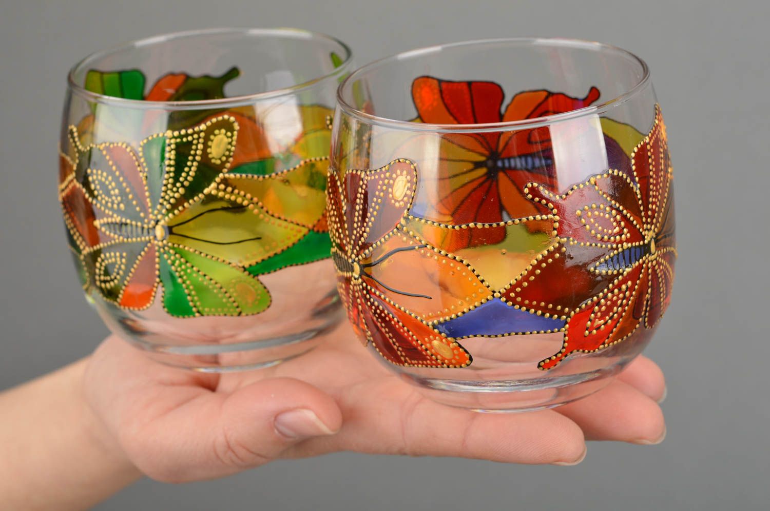 Candeleros de cristal hechos a mano pintados originales bonitos 2 piezas foto 3