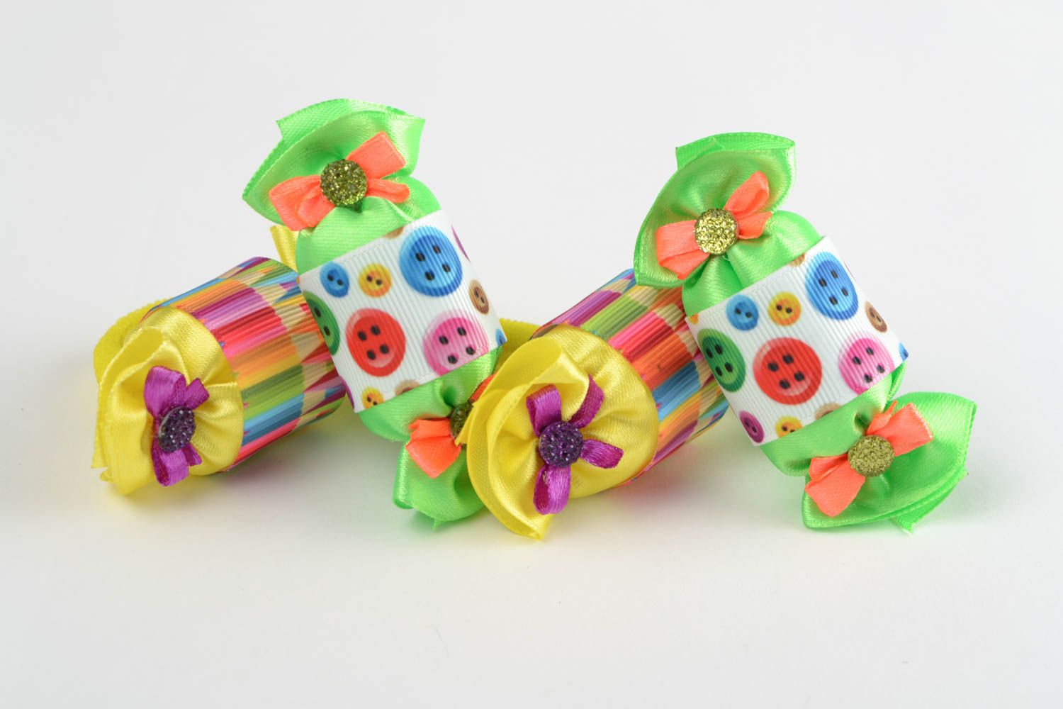 Kinder Haargummis Bonbons 4 Stück in Form von Bonbons bunt handgemacht schön foto 5