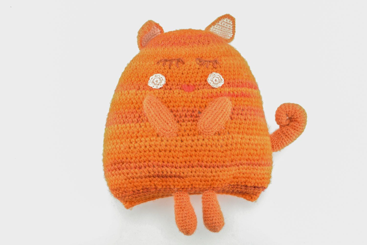 Giocattolo a maglia fatto a mano a forma di gatto arancione pupazzo morbido  foto 2