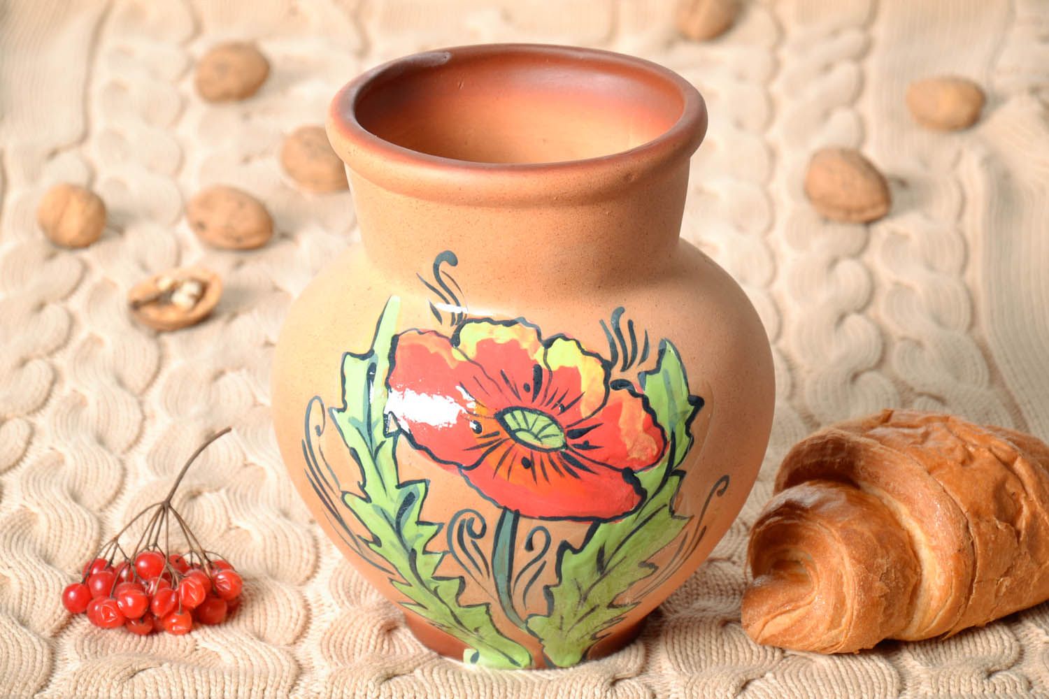 17 oz creamer pitcher with hand painting poppy flower 8 inches, 2,93 lb photo 1