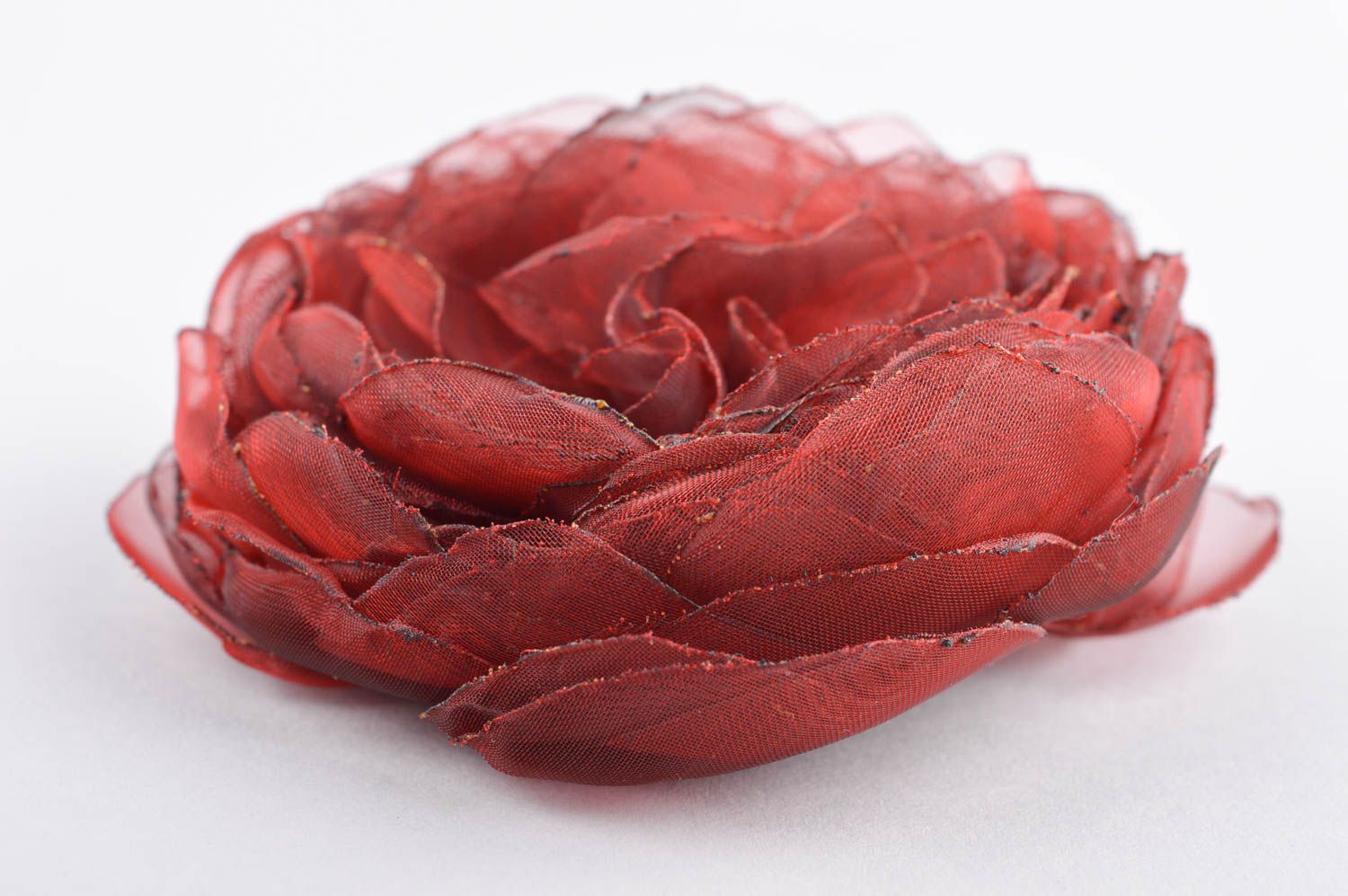 Broche textile Bijou fait main fleur rouge foncée stylé grand Accessoire femme photo 3