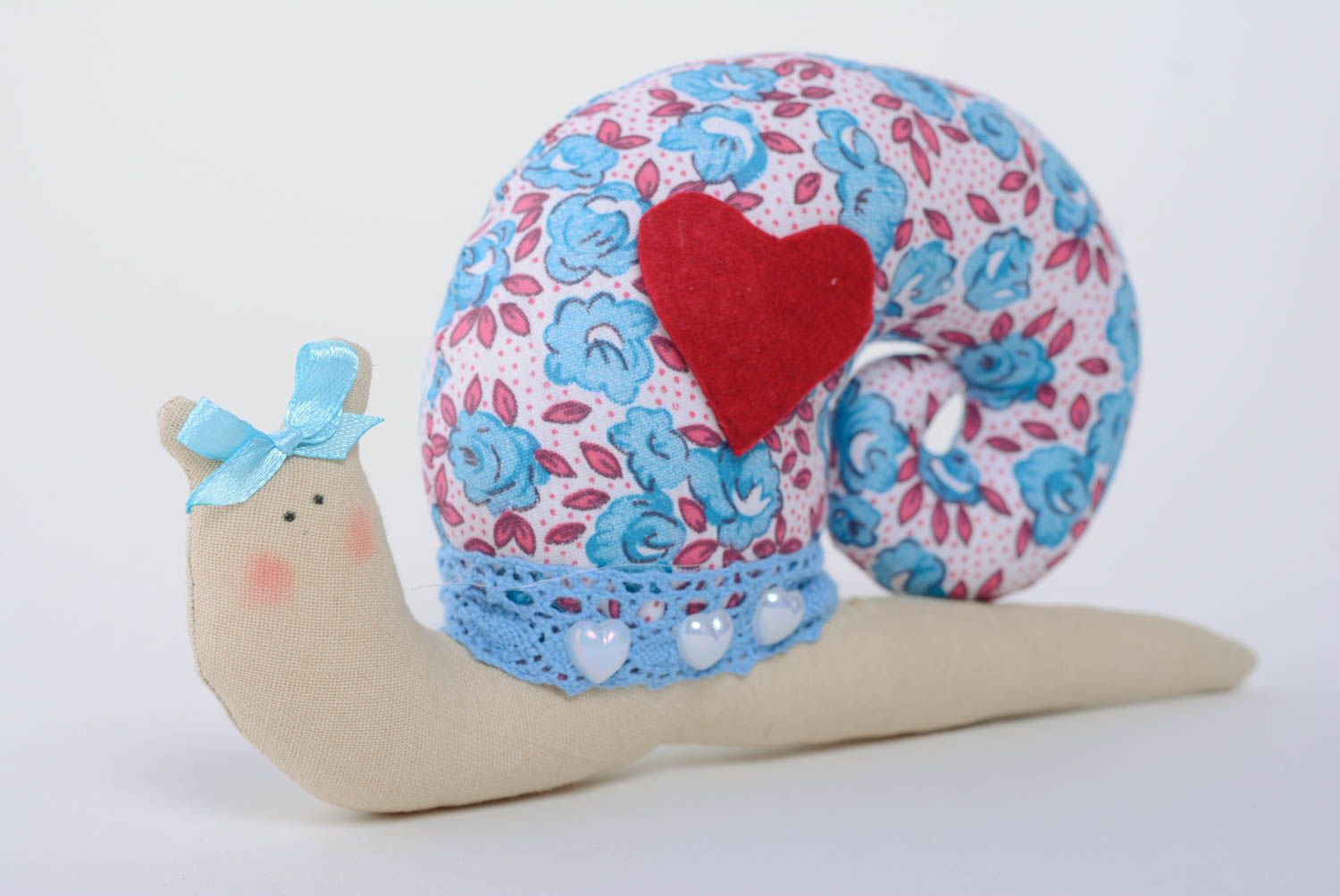 Handmade snail toy for home decor made of cotton decorative blue interior toy photo 1