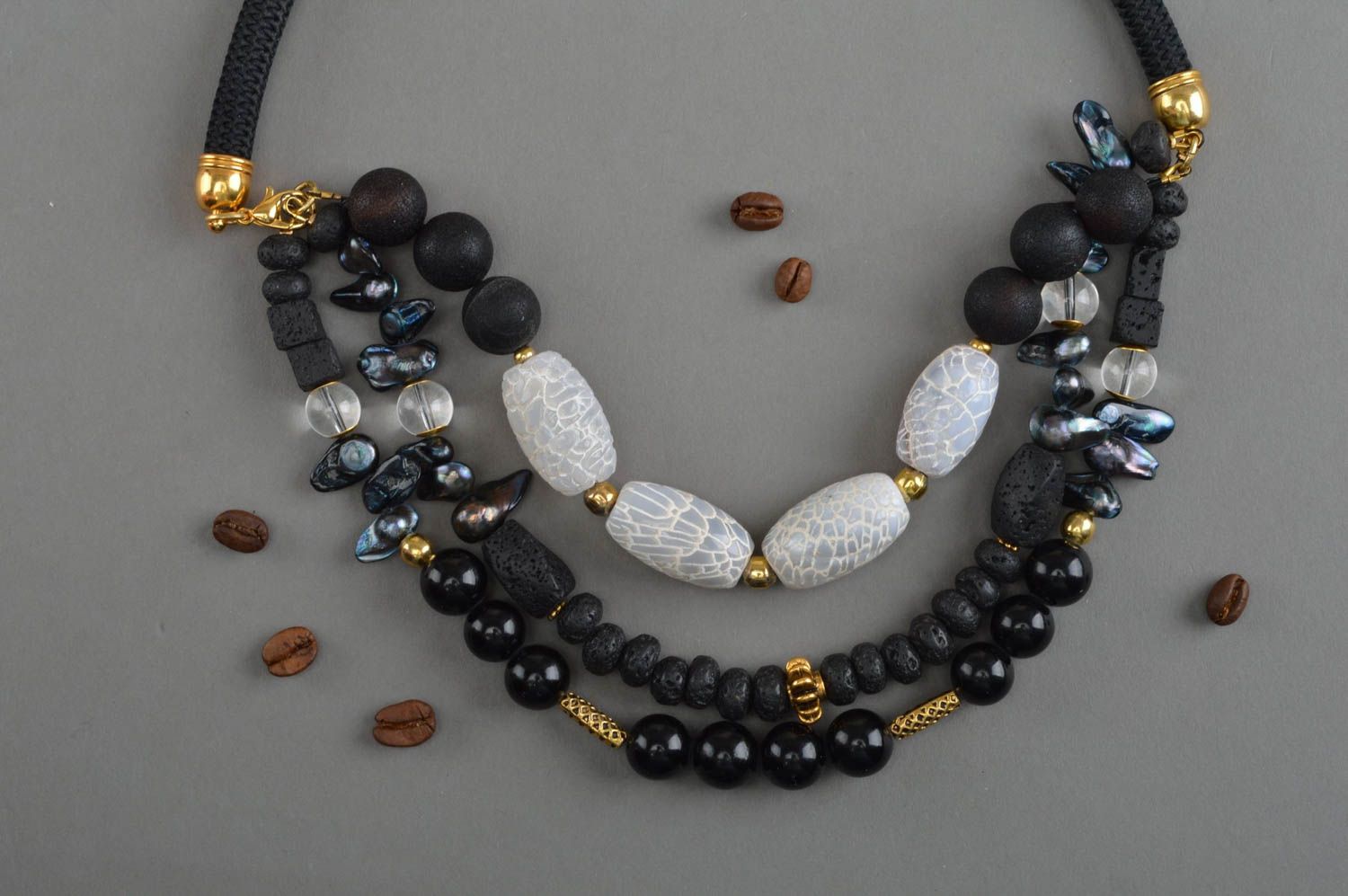 Handmade stone necklace lava beads stylish jewelry womens accessories photo 4