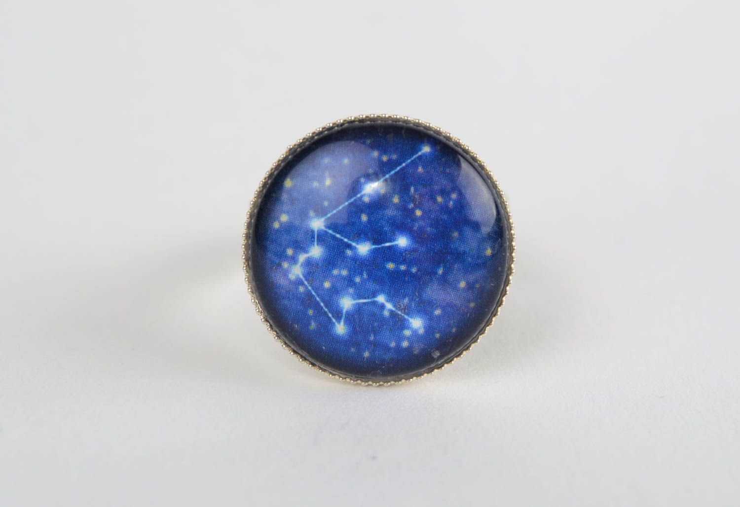 Beautiful handmade metal zodiac ring with glass top Aquarius photo 2