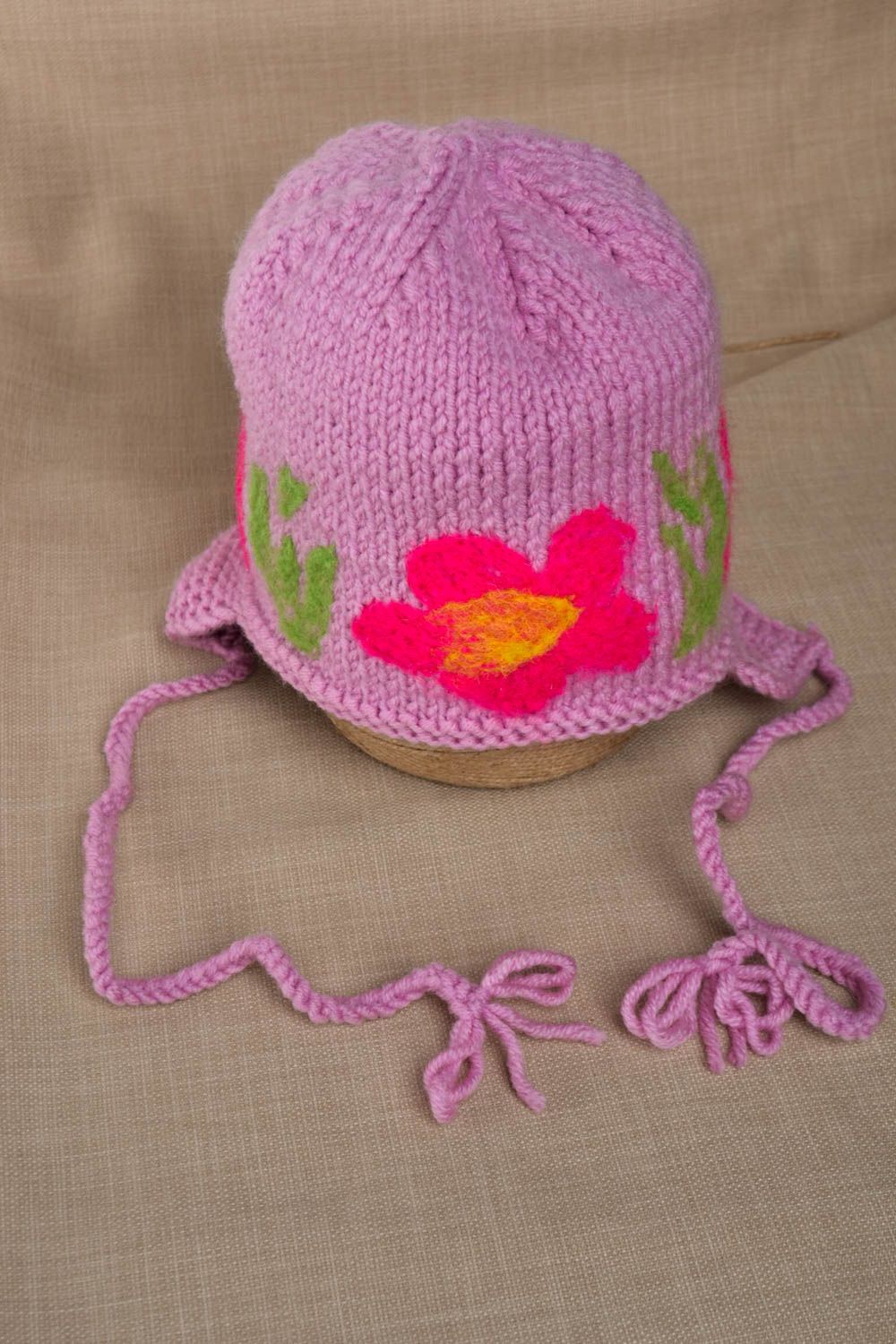 Вязаная шапка для детей хэнд мейд весенняя шапка с узором теплая шапка фото 1