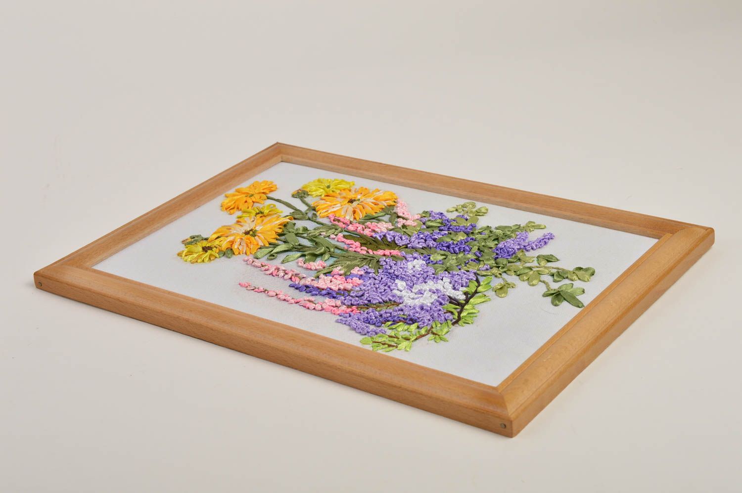 Deko Bild Gemälde modern handmade Stickbild mit Rahmen Papier Bild Blumen schön foto 4