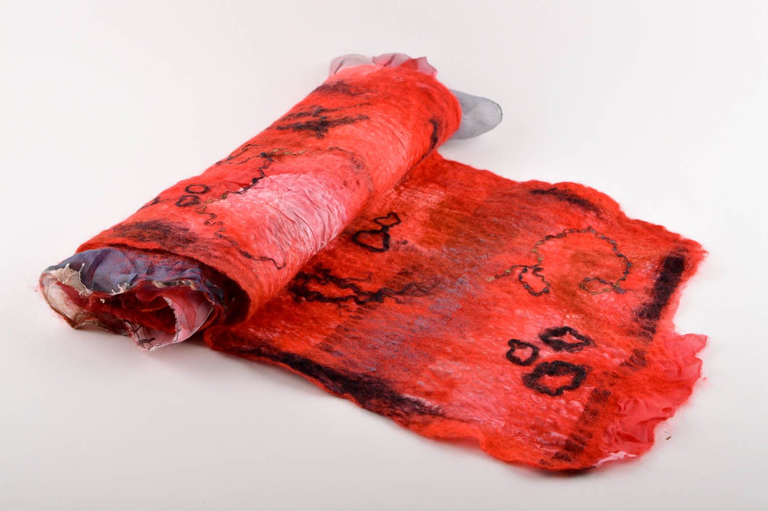 Красный женский шарф ручной работы валяный шарф женский аксессуар стильный фото 1