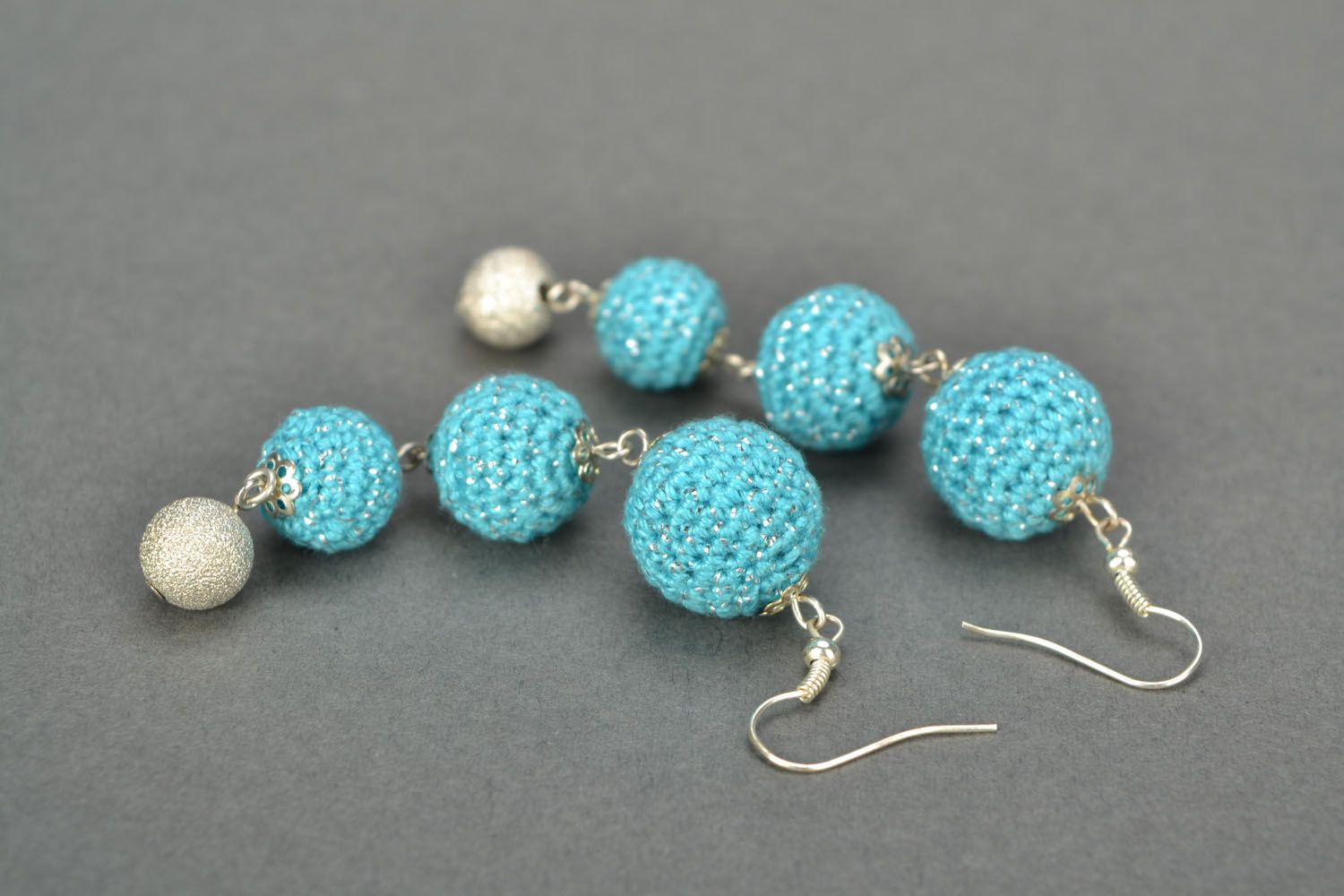 Crochet earrings Blue Snowballs photo 4