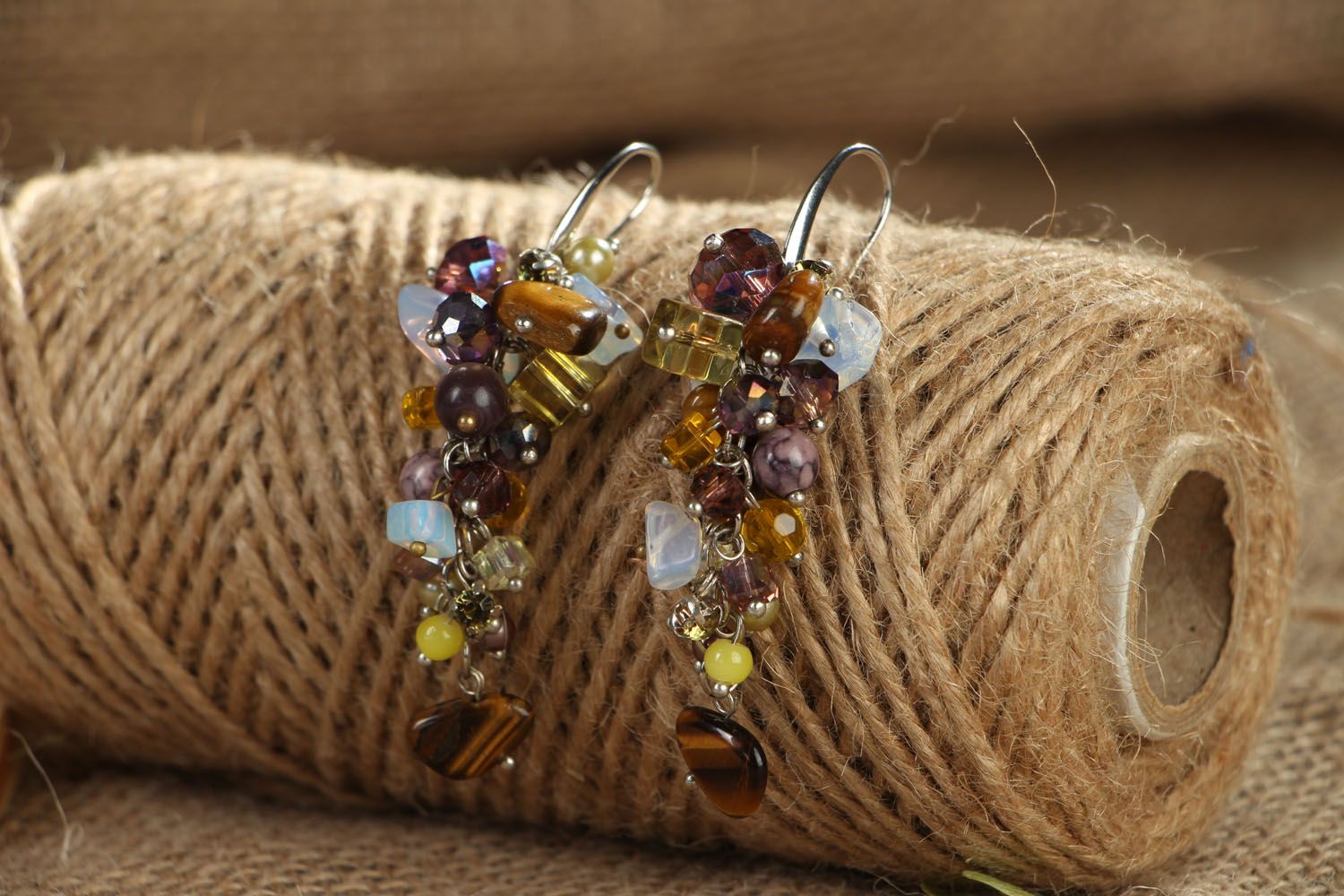 Handmade earrings with natural stones photo 3