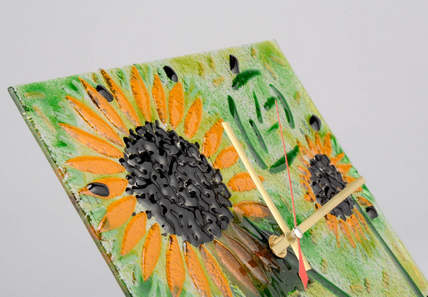 Clocks made of fusing glass Sunflowers photo 2