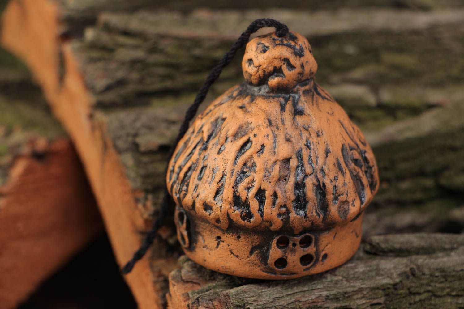 Handmade designer ceramic bell with painting for home interior decor photo 1
