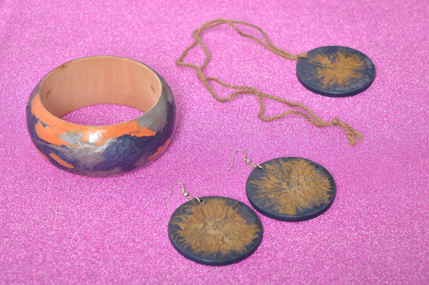 Handmade wooden accessories design bracelet women earrings wooden pendant  photo 1