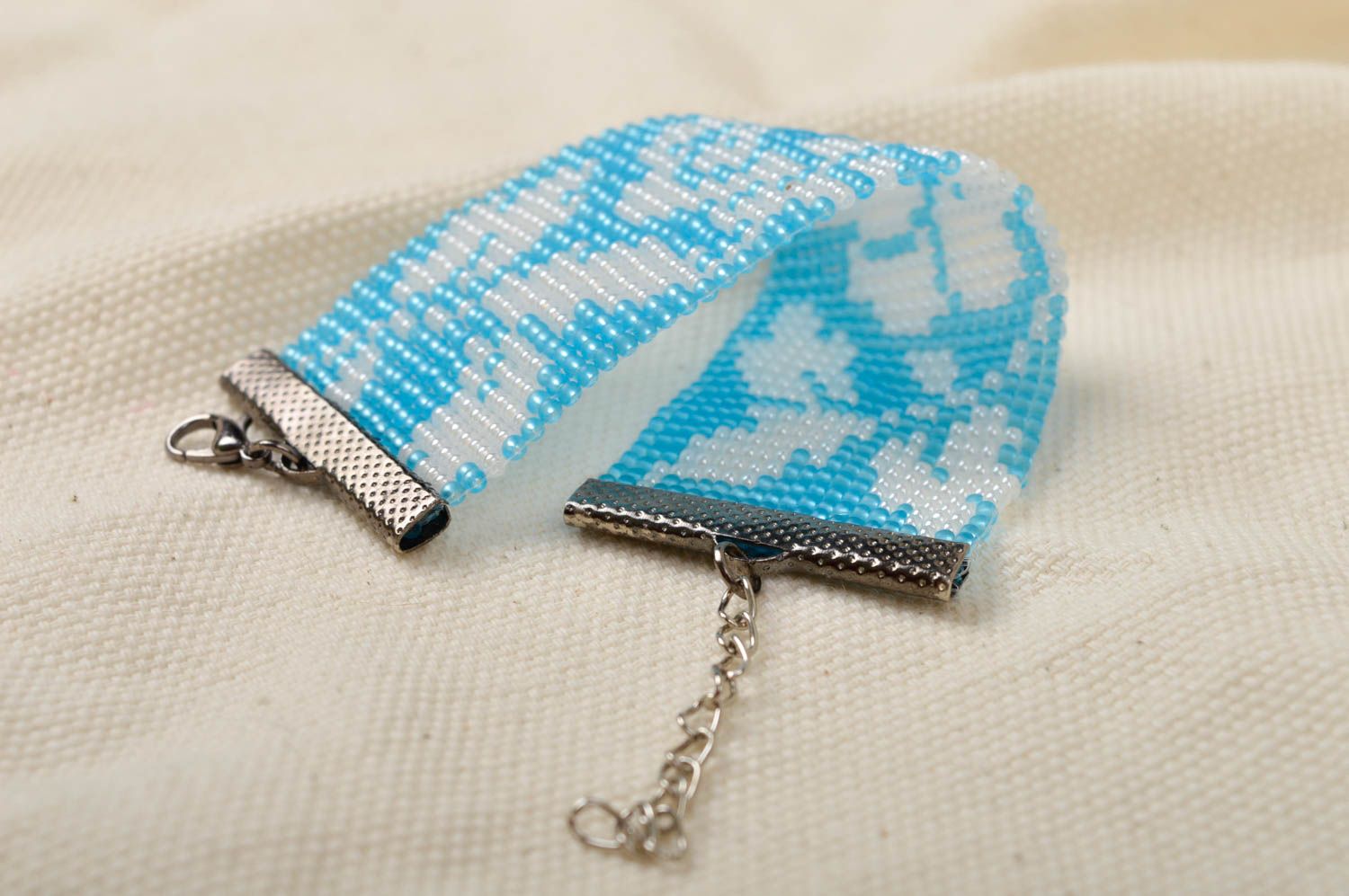 Handmade Schmuck aus Glasperlen elegant Armband Damen weiß-blau Mode Schmuck foto 1