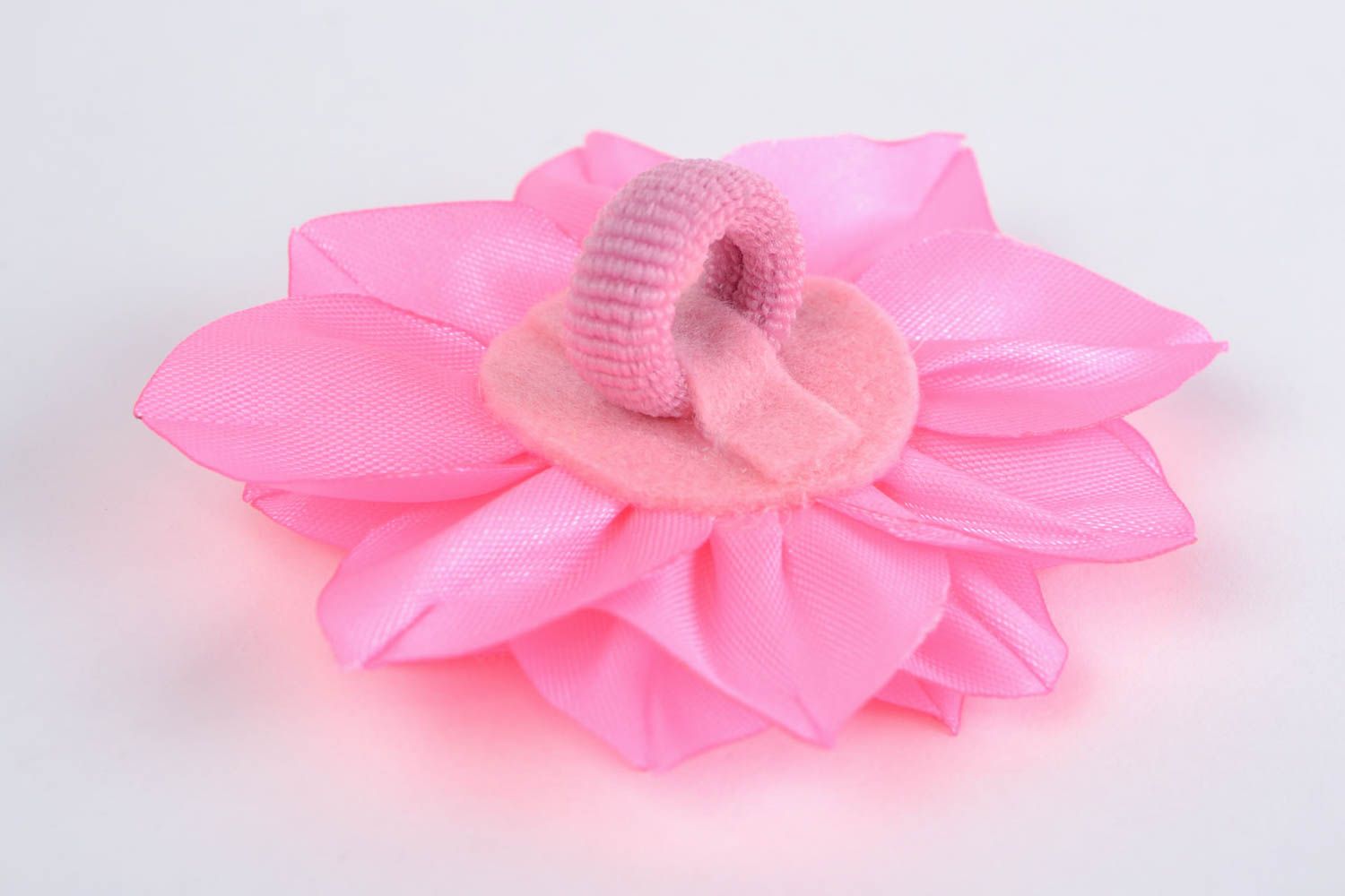 Handmade designer decorative hair tie with tender pink satin ribbon flower photo 5