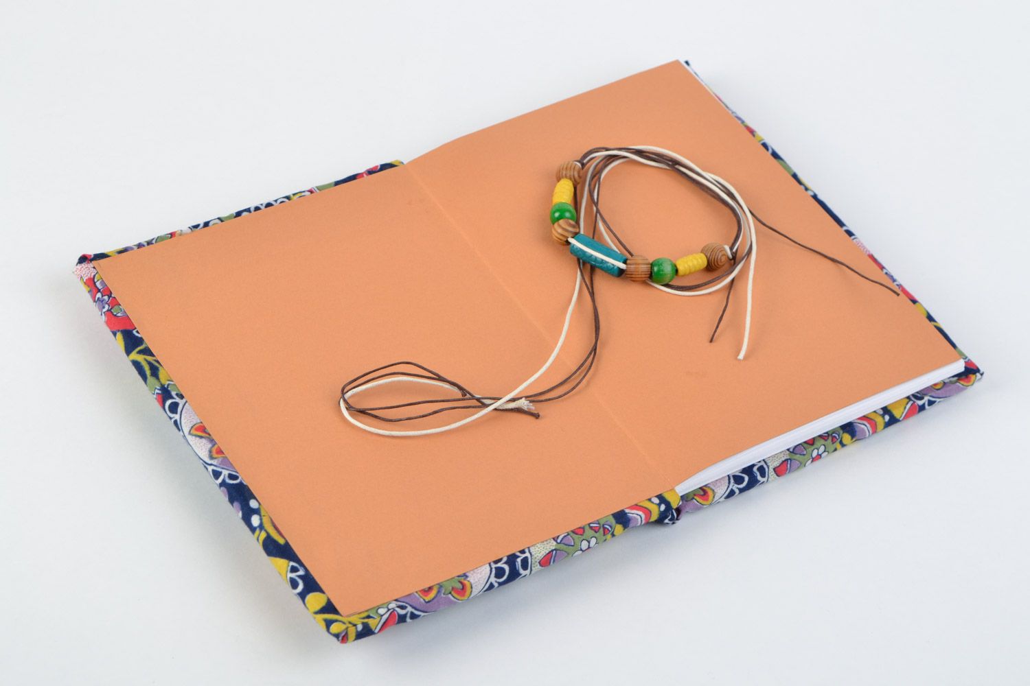 Handmade colorful motley designer notebook with soft fabric cover and ties photo 3