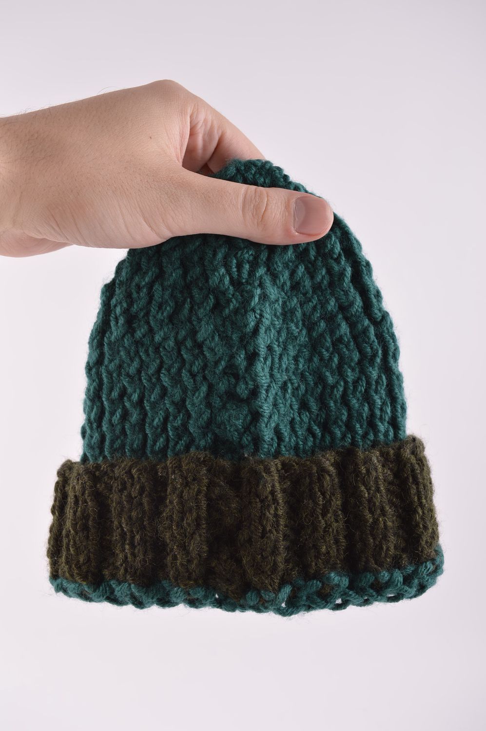 Bonnet tricot fait main Chapeau chaud d'hiver noir vert Vêtement femme photo 5