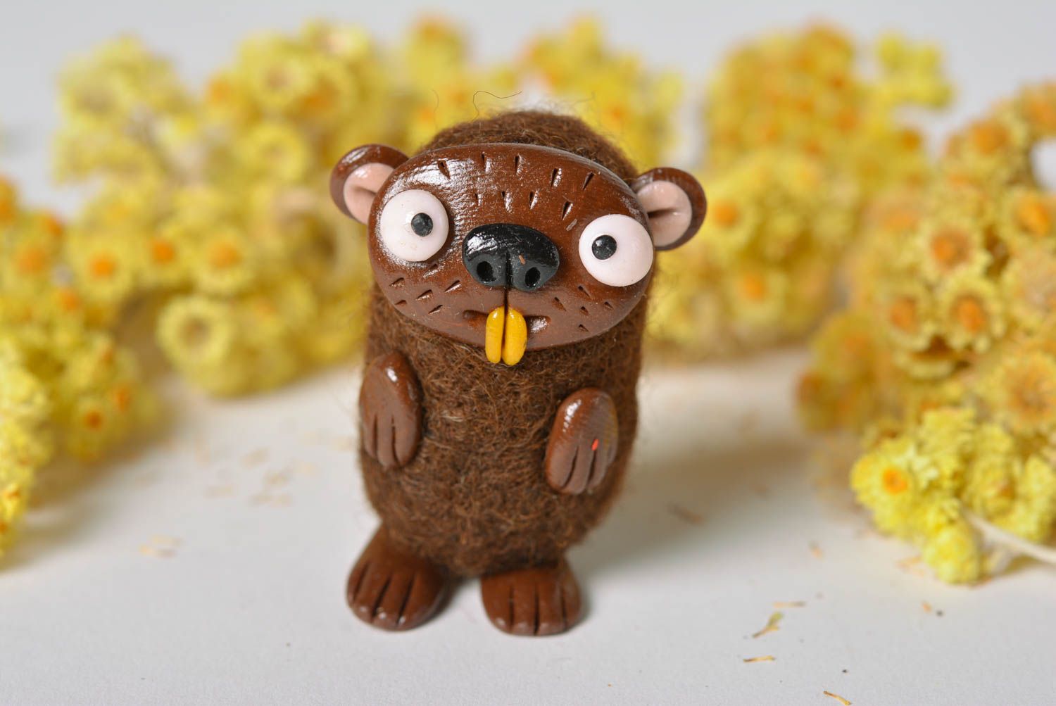 Handmade felted wool beaver figurine designer present for children home decor photo 1