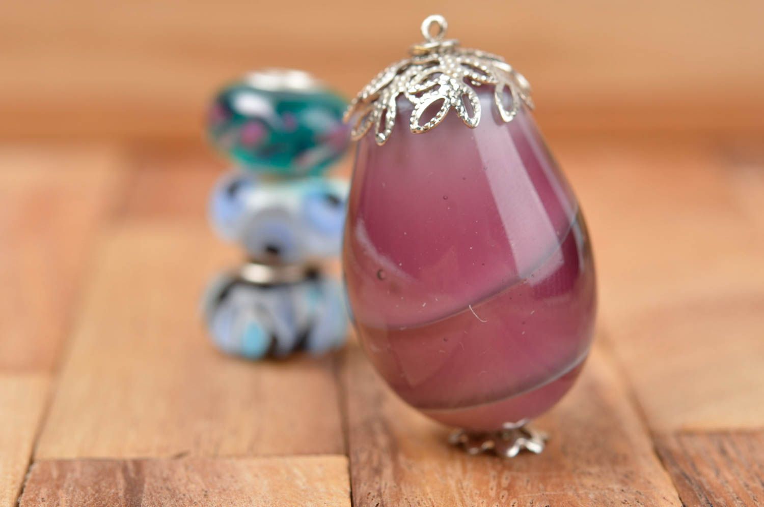 Perle en verre fait main Fourniture pour bijoux oeuf violet Loisirs créatifs photo 1