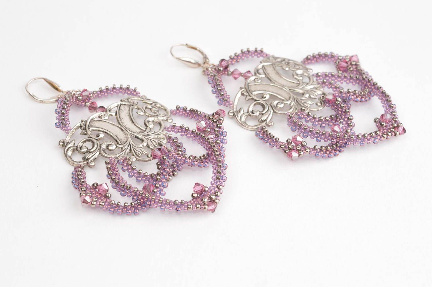 Handmade earrings with beads shiny earrings evening earrings for girls photo 3