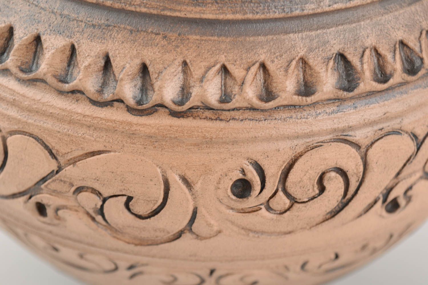 Cruche en argile faite main à motif avec couvercle marron originale 50 cl photo 2