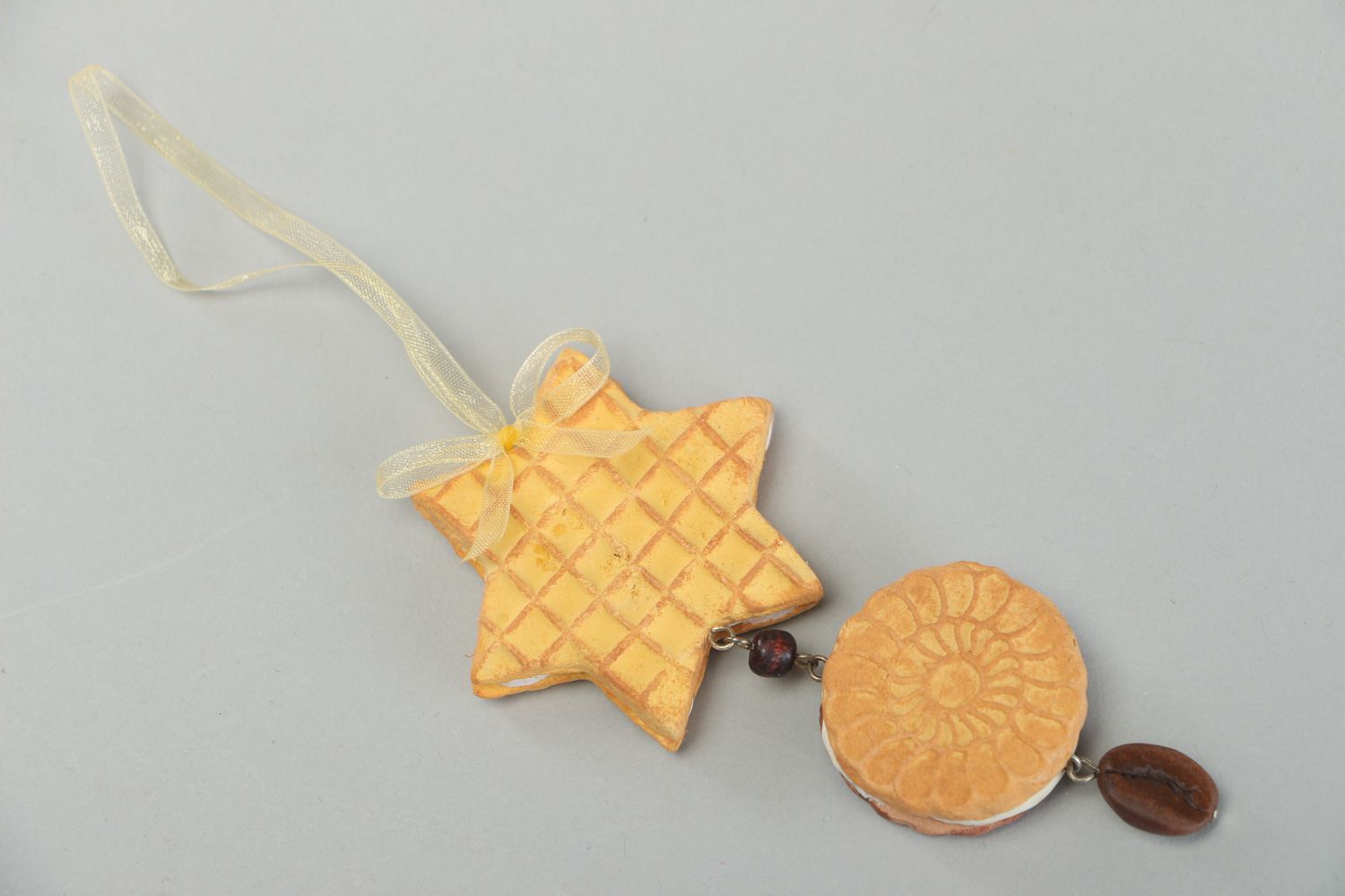 Handmade interior wall hanging sweet charms molded of polymer clay Cookies photo 1