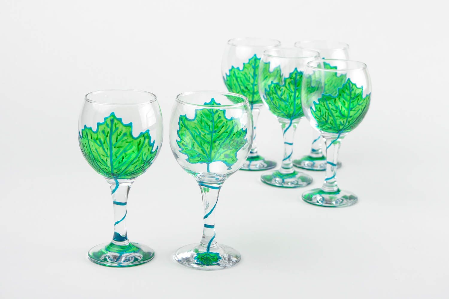 Unusual handmade wine glass drinkware set glass ware stemware 6 pieces 290 ml photo 5