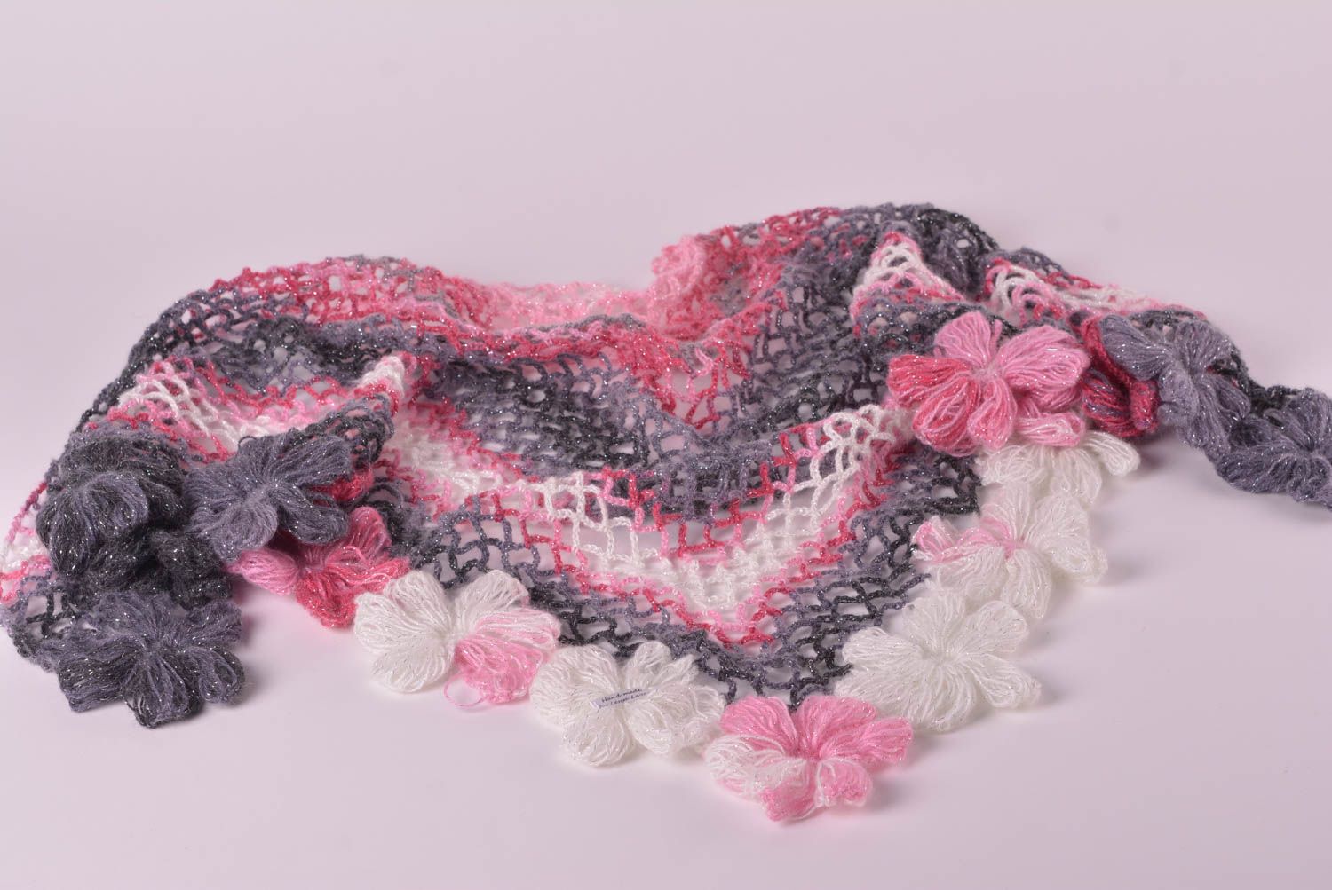 Handgefertigt Designer Schal Damen Stola Geschenk für Frauen gehäkelt rosa foto 3