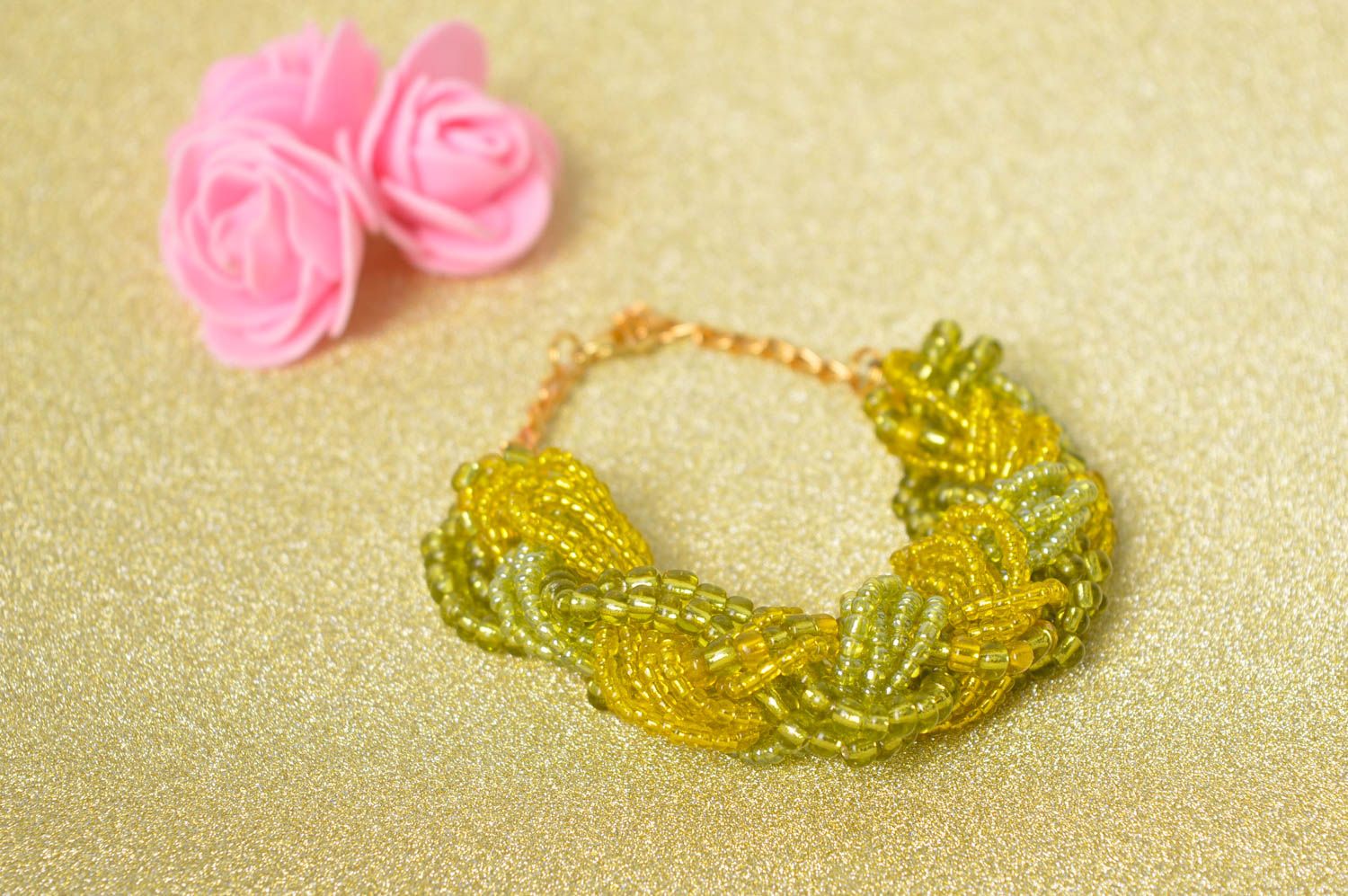 Yellow, light green pigtail shape adjustable bracelet for women photo 1