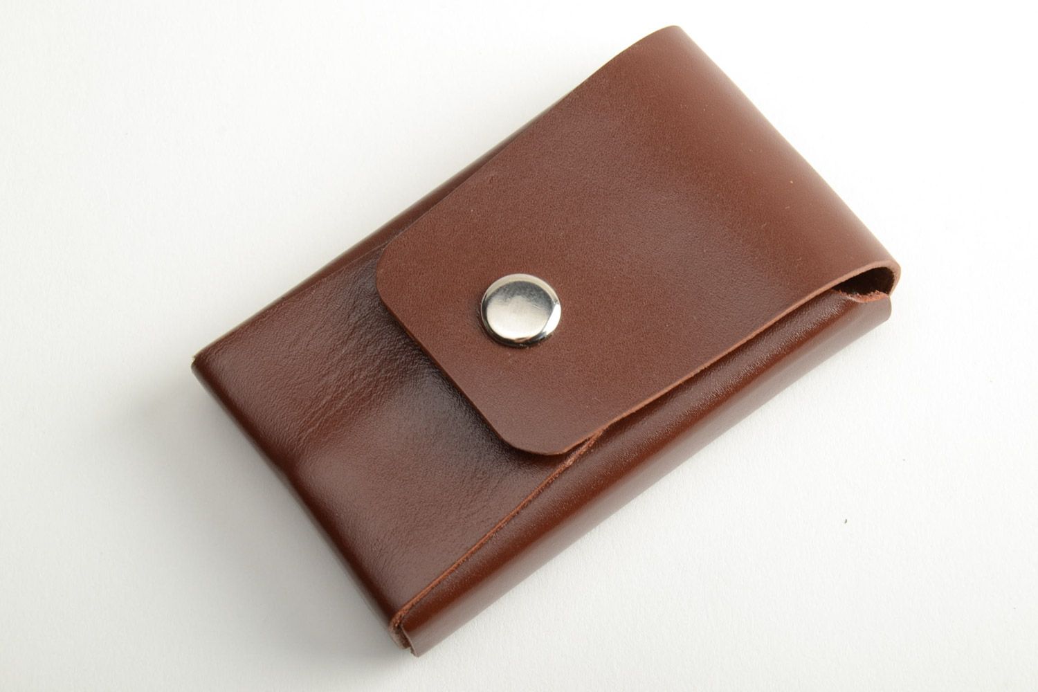 Handmade stylish genuine leather business cards holder of brown color for men photo 2