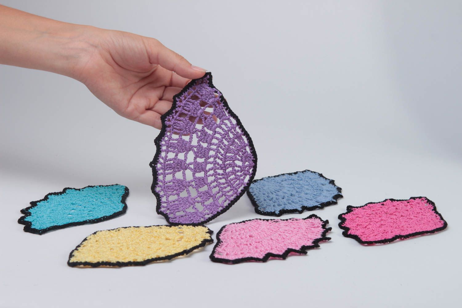 Dessous-de-verre fait main Décoration de cuisine 6 pièces Art de la table tricot photo 5