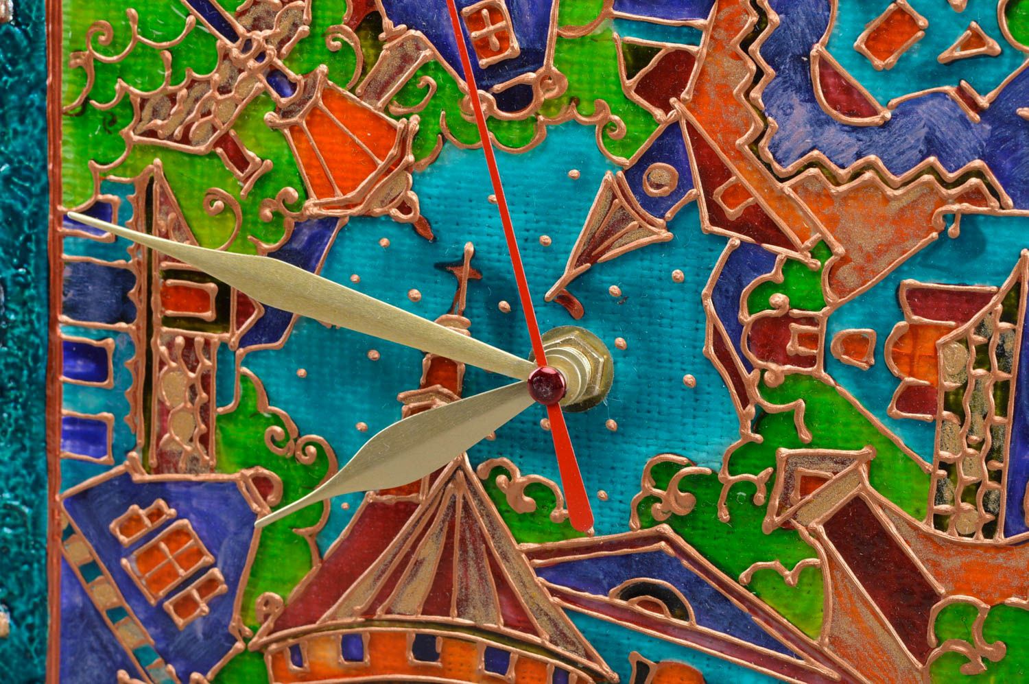 Настенные часы из стекла с росписью ручной работы города яркие оригинальные фото 2