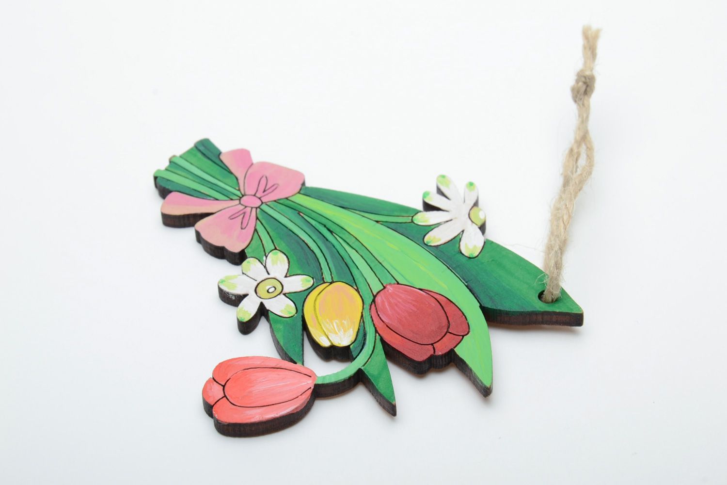 Suspension décorative magnet décoratif en contreplaqué peint fait main Bouquet  photo 4