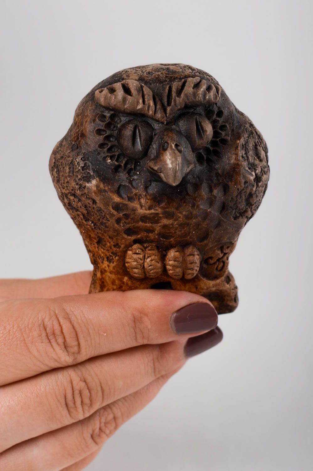 Silbato de barro lechuza hecha a mano figura decorativa souvenir original foto 4
