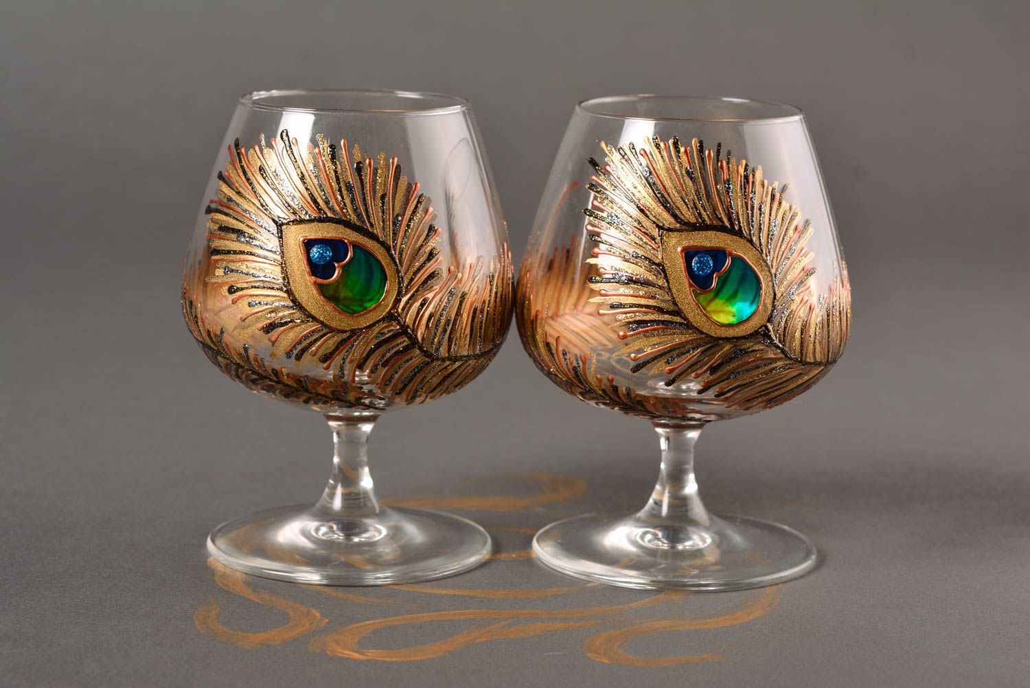 Verres à cognac Vaisselle design fait main 2 pièces Art de table avec peinture photo 1