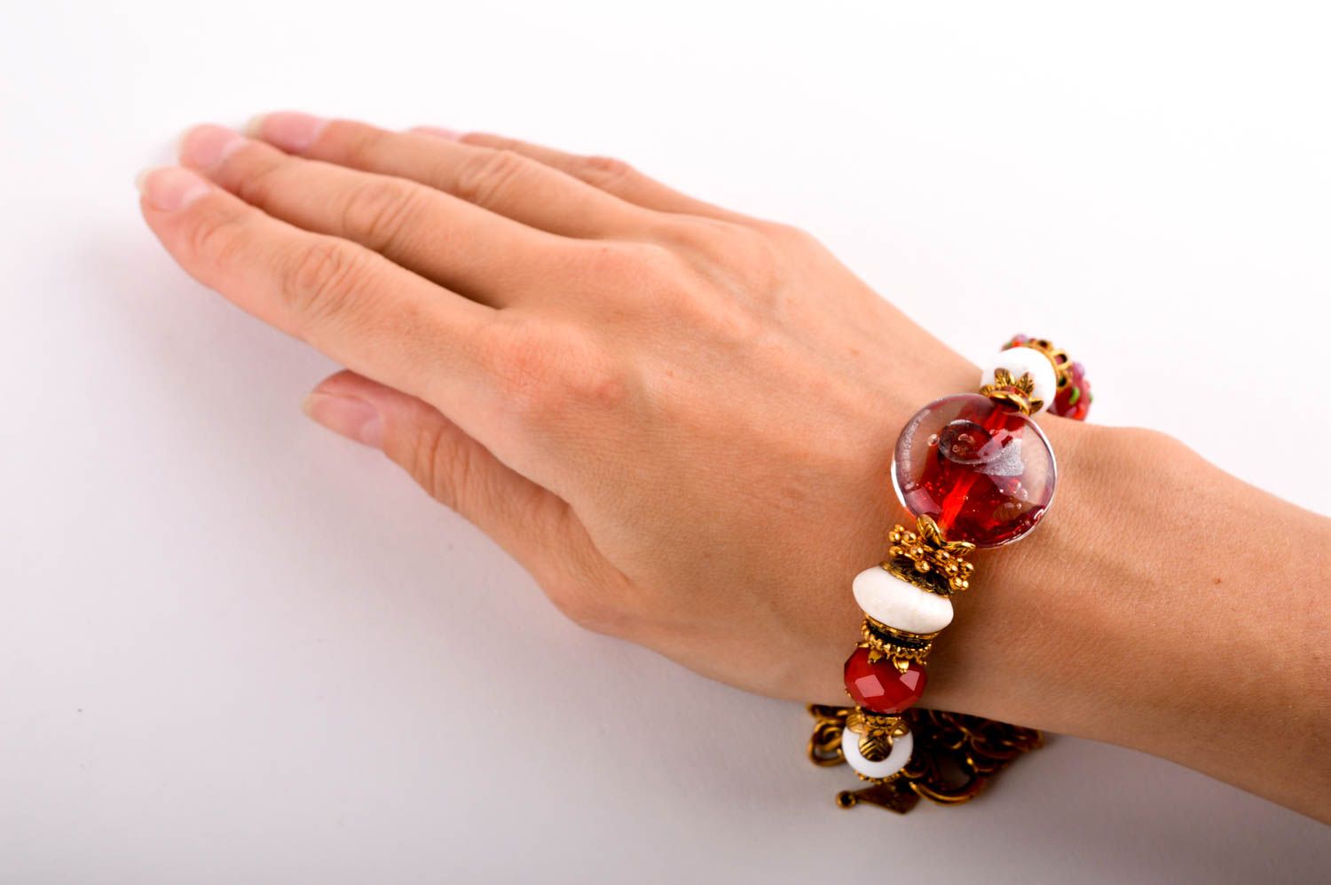 Bracelet en pierres Bijou fait main laiton rouge design Accessoire femme photo 5