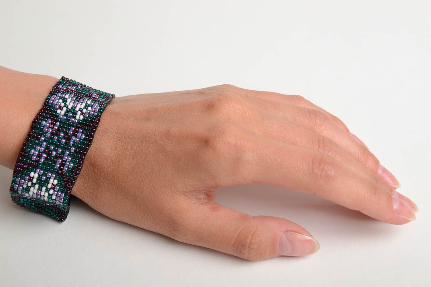 Breites Armband aus Glasperlen künstlerischer handmade Schmuck für Frauen foto 2