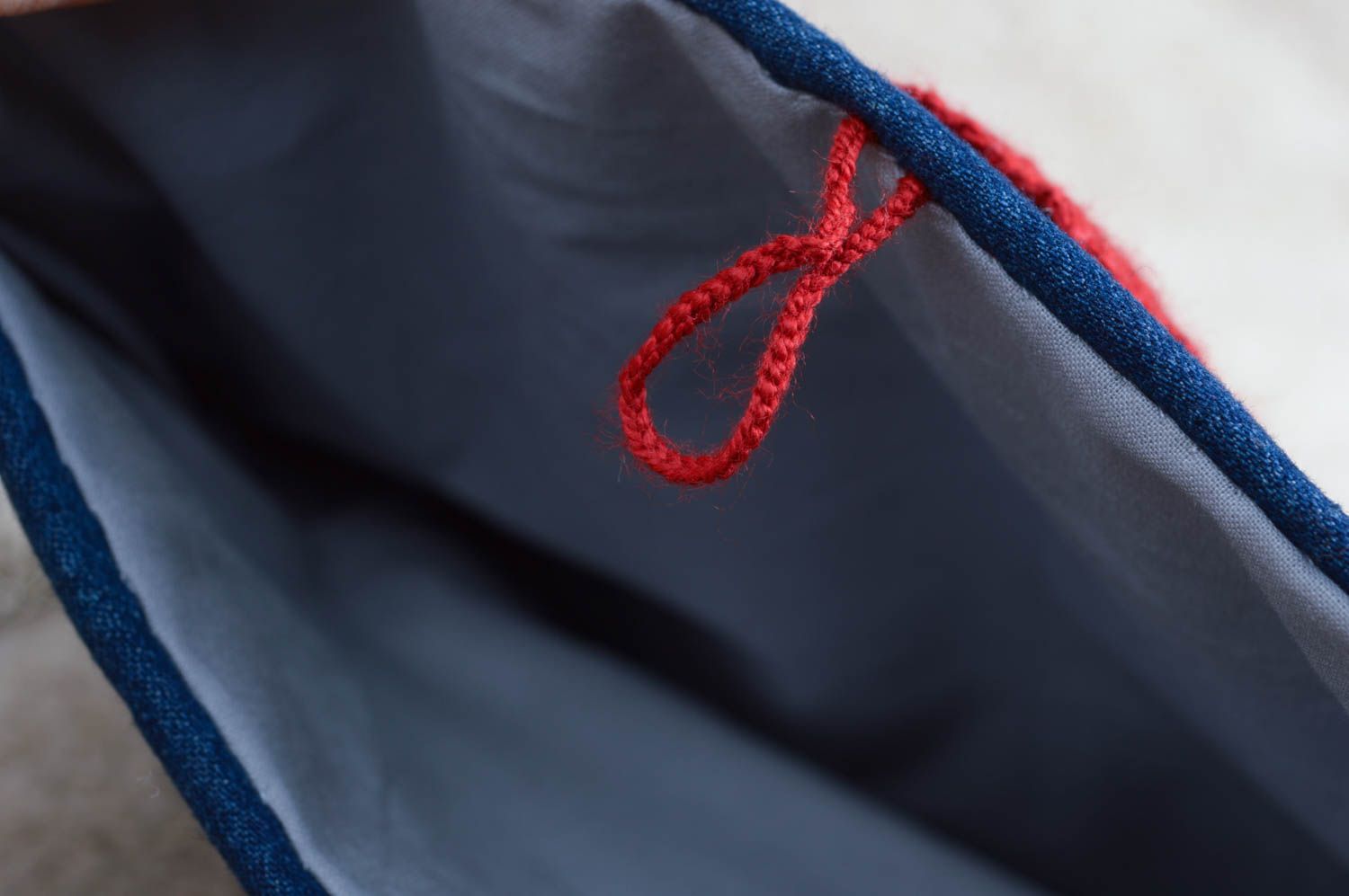 Сумка ручной работы сумка через плечо текстильная сумка синяя с красным фото 4