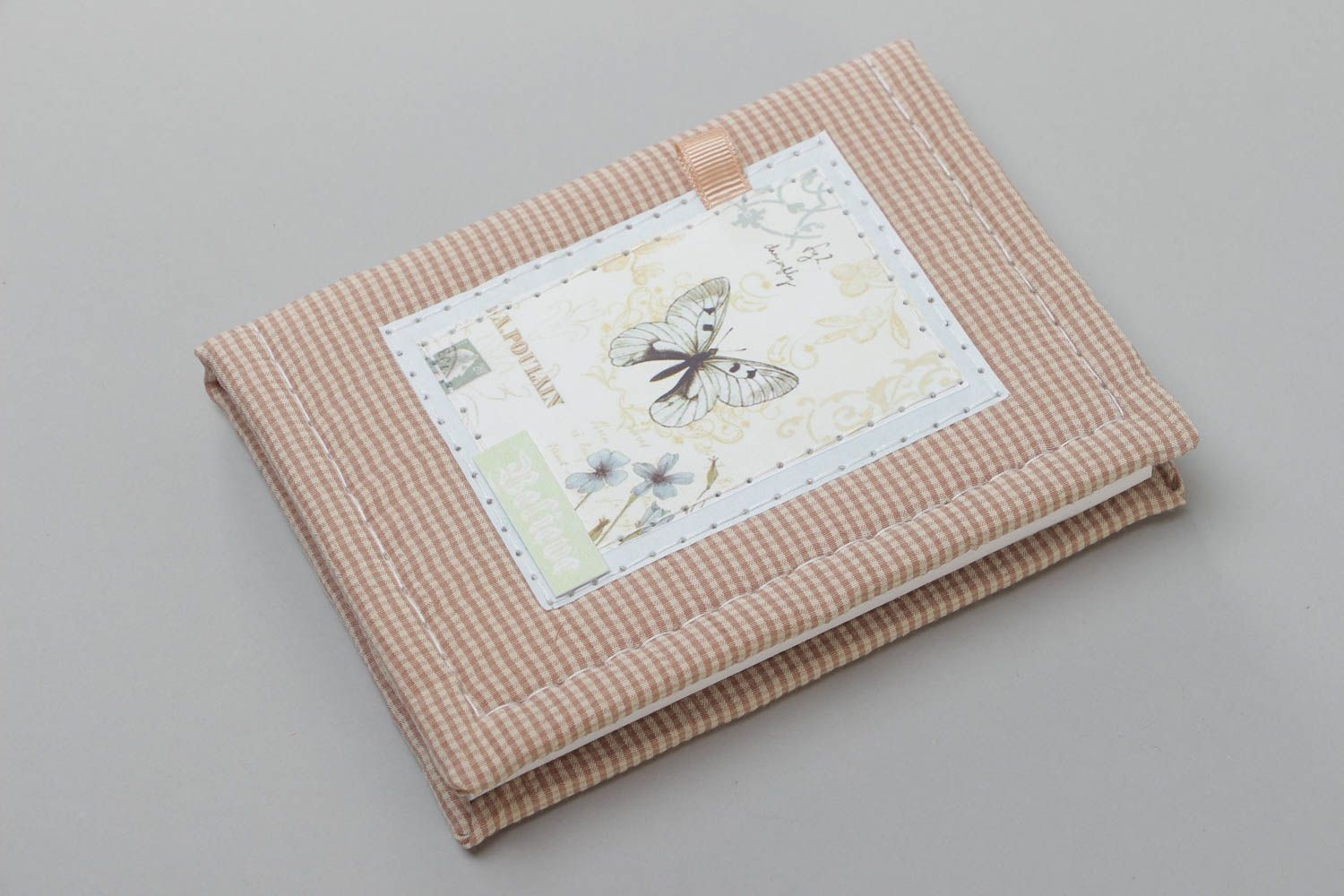 Cuaderno de notas hecho a mano con funda textil a cuadros de color marrón claro foto 5