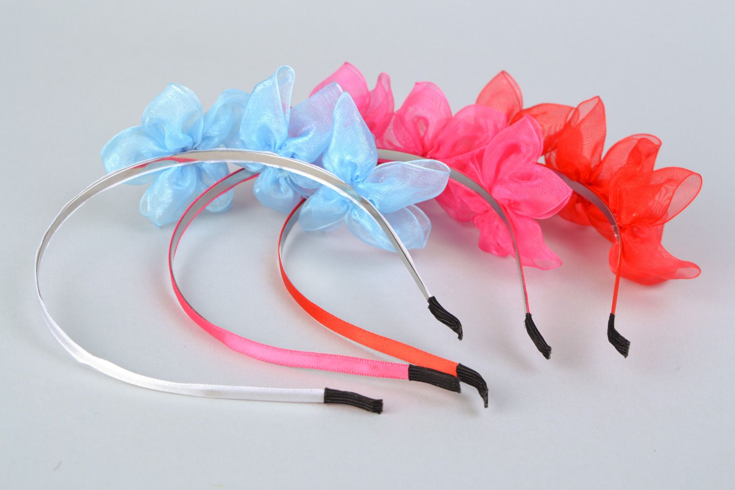 Set of handmade textile flower headbands 3 items photo 4