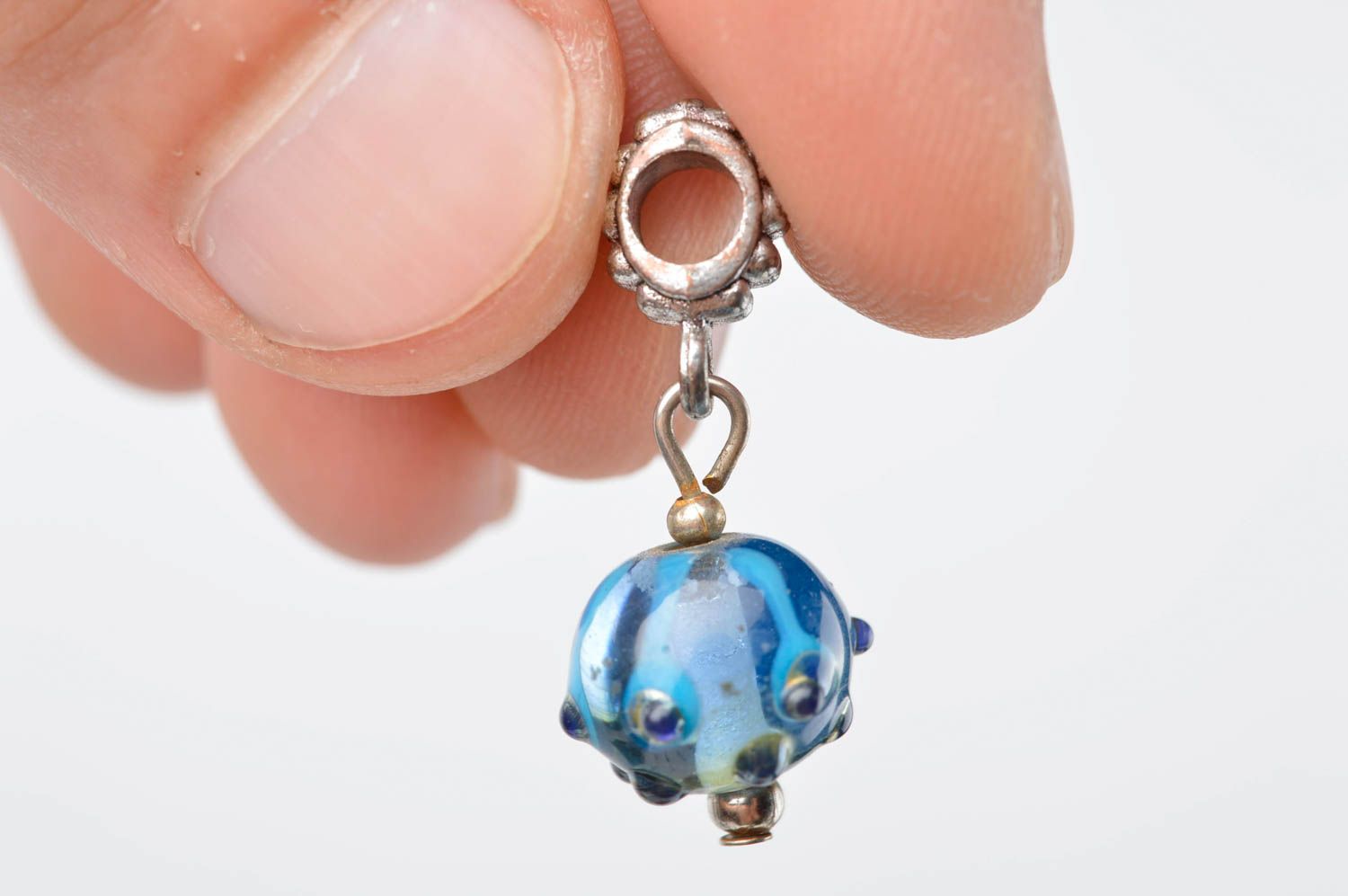 Handmade pendant women necklace glass pendant lampwork pendant blue bead photo 5
