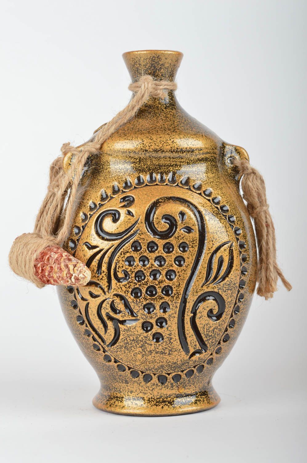 Designer handmade Ton Flasche mit Bemalung Glasur Keramik Karaffe 400 ml foto 5