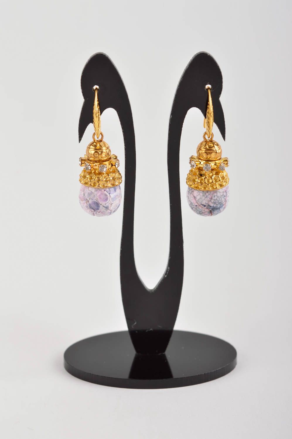Agate jewelry handmade earrings dangling earrings designer accessories photo 2
