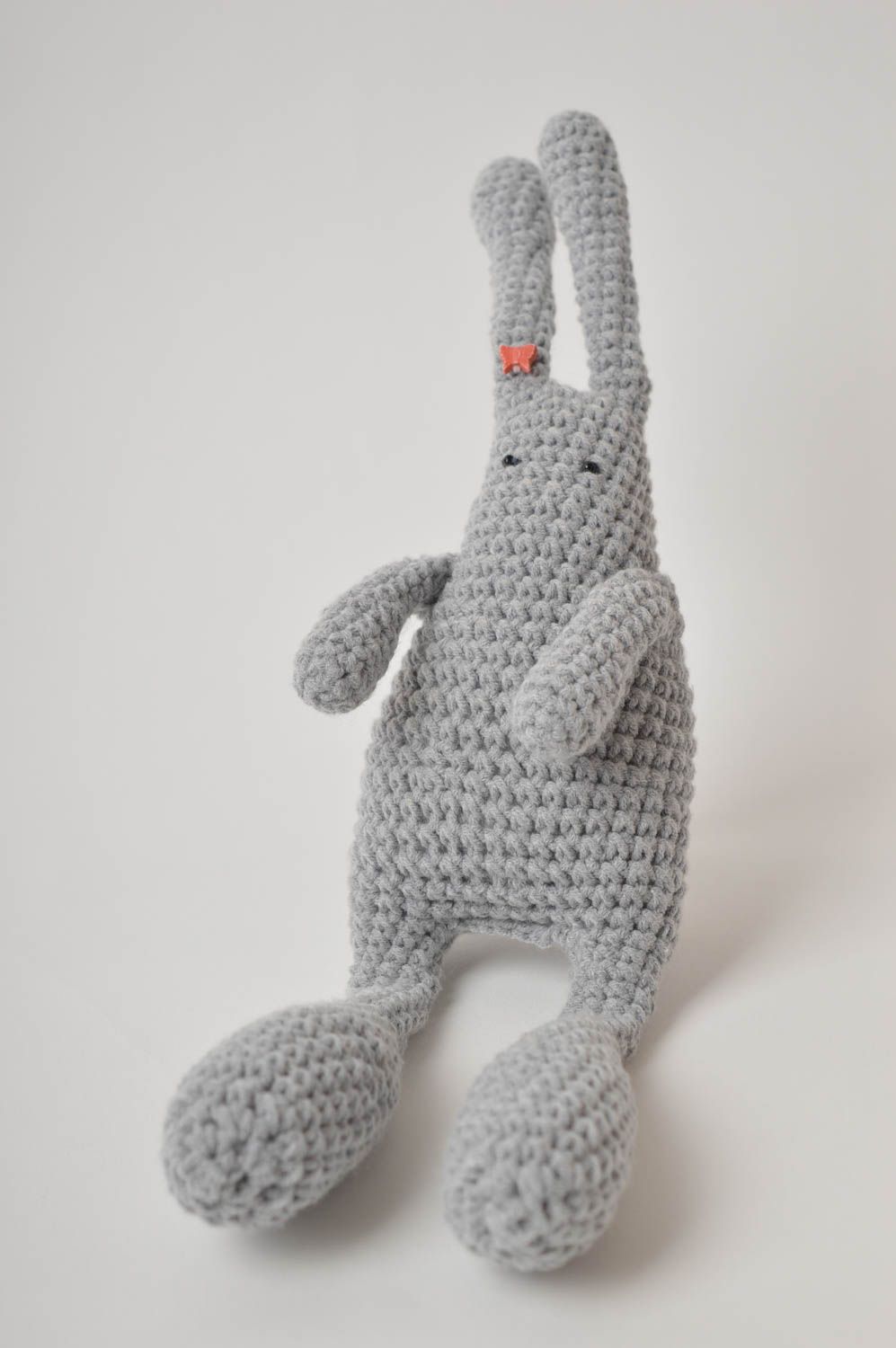 Jouet lapin gris Peluche faite main tricotée fils acryliques Cadeau enfant photo 2
